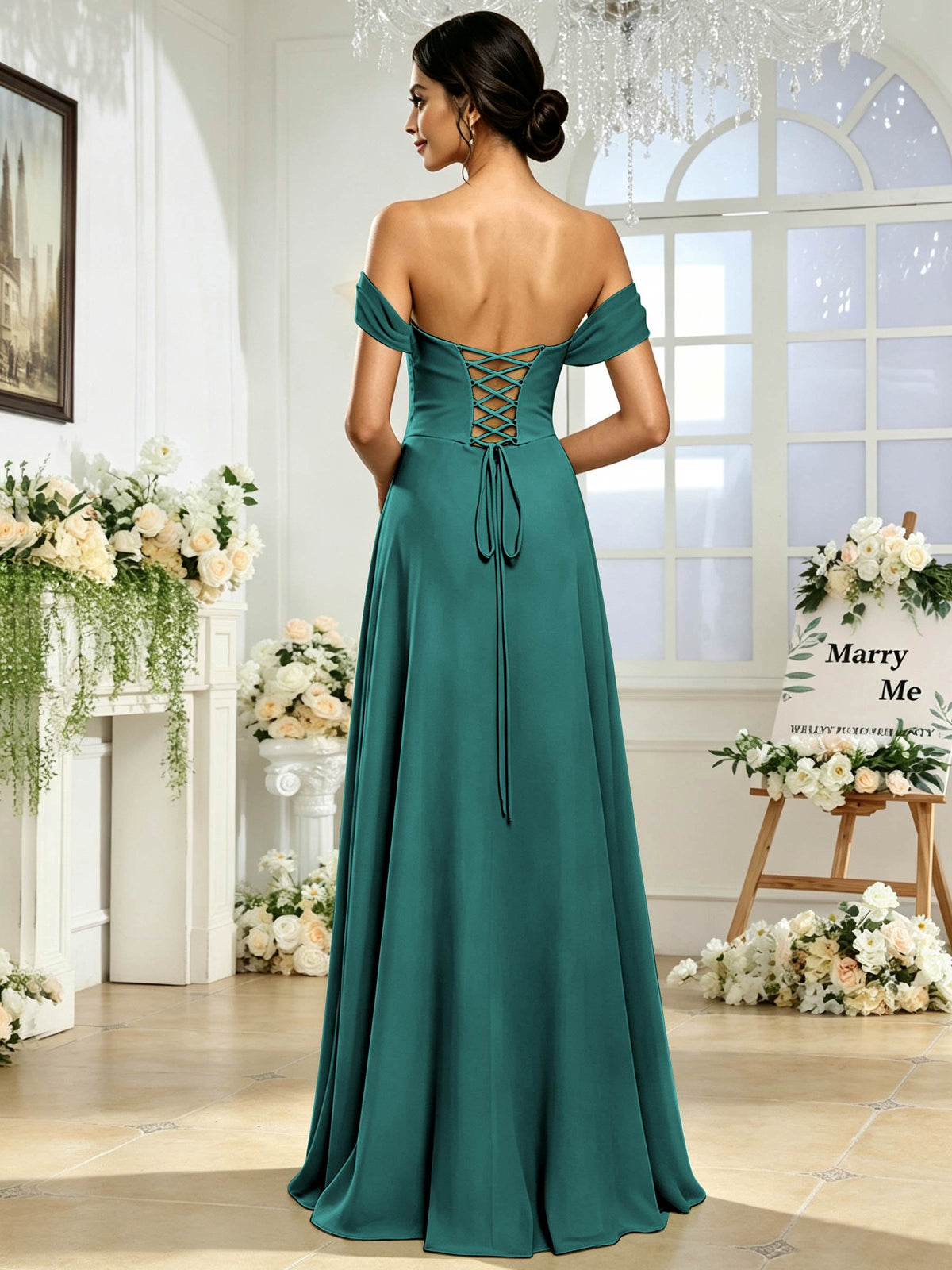 Off the Shoulder Chiffon A Line Long Bridesmaid Dress with Slit
