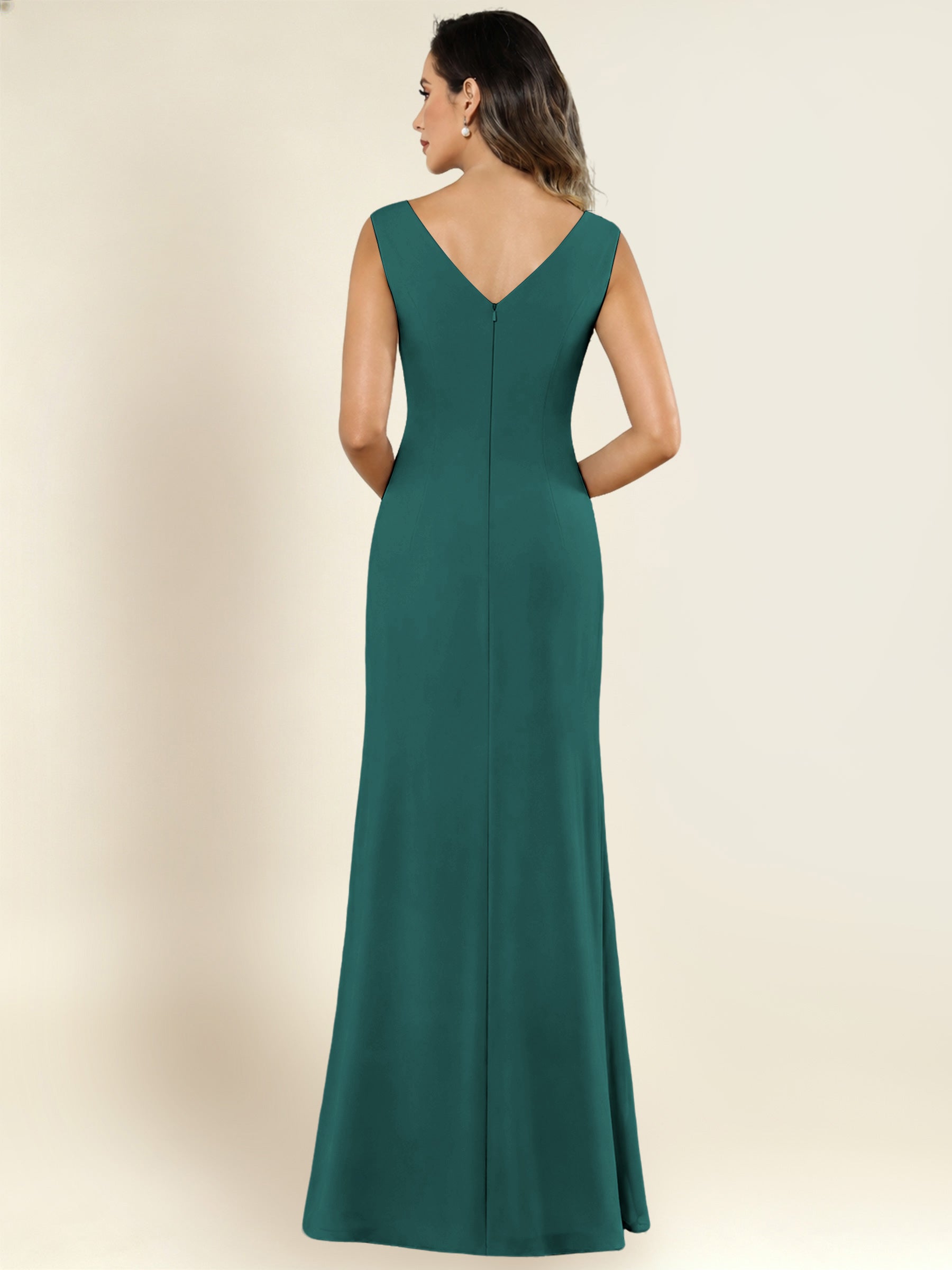 ROVDESY 2 Pieces V-Neck Sequin Chiffon Long Mother Of The Bride Dress With Long Sleeve Jacket