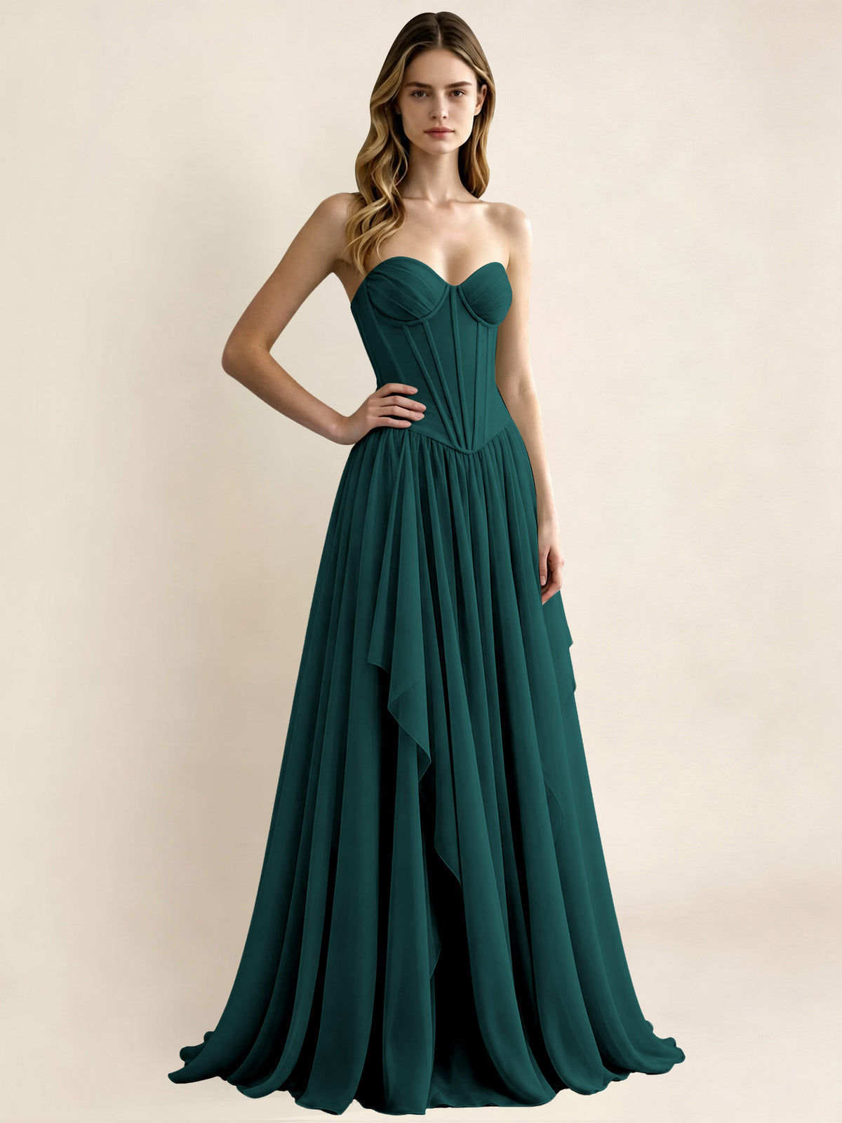 Sweetheart Chiffon Pleated A Line Bridesmaid Formal Dress