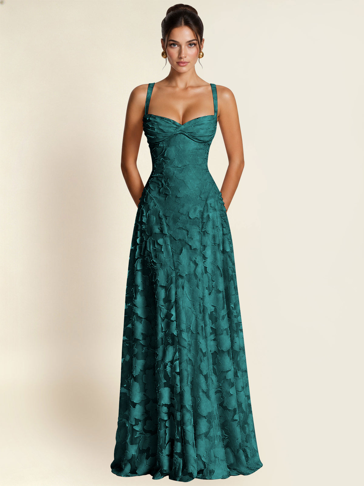 Floral Jacquard A Line Maxi Bridesmaid Dress