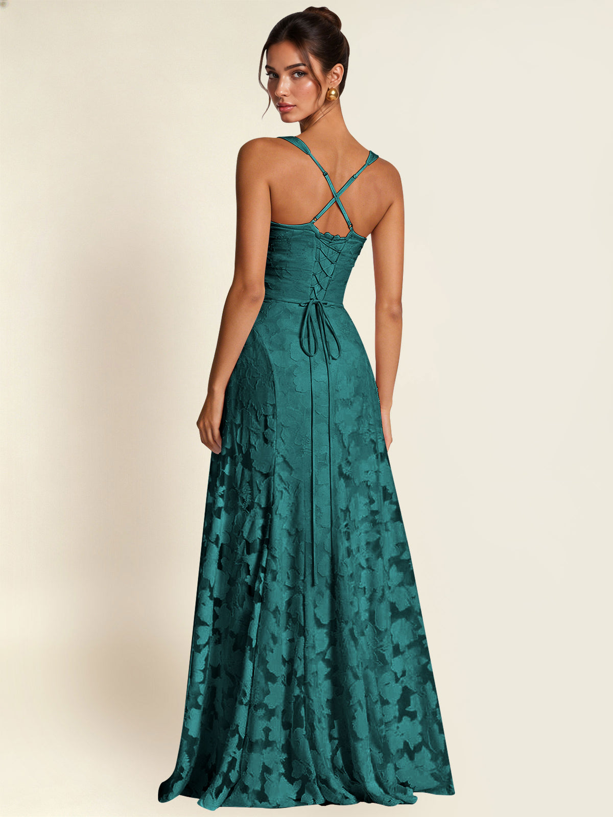 Floral Jacquard A Line Maxi Bridesmaid Dress