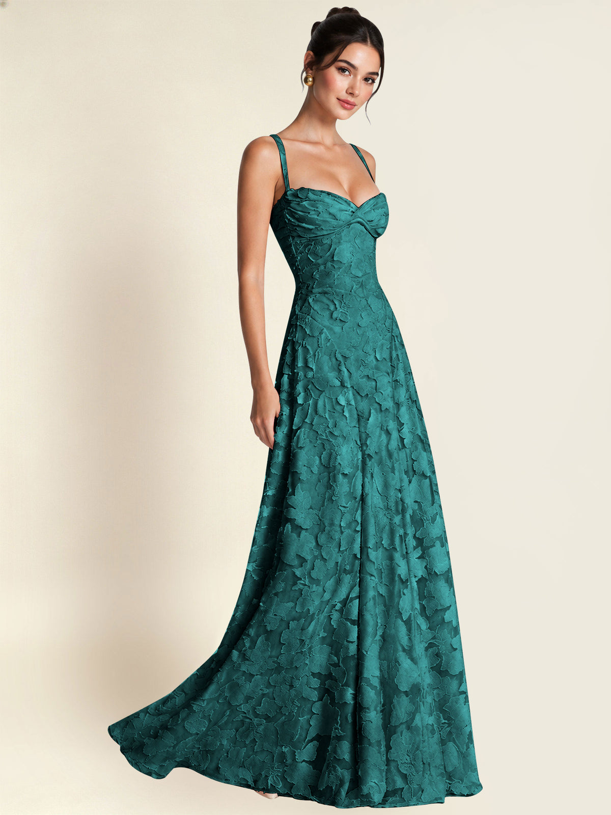 Floral Jacquard A Line Maxi Bridesmaid Dress
