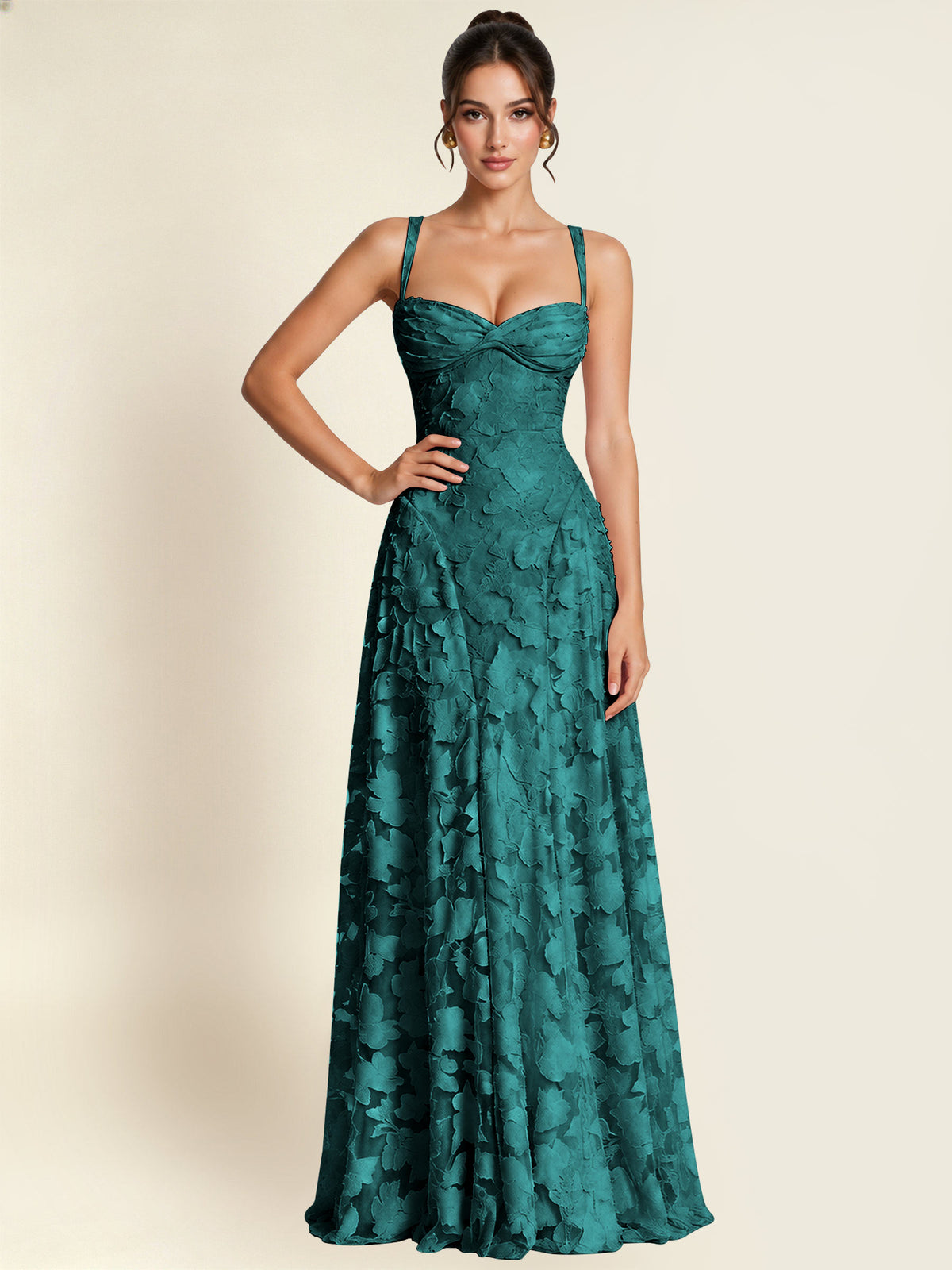 Floral Jacquard A Line Maxi Bridesmaid Dress