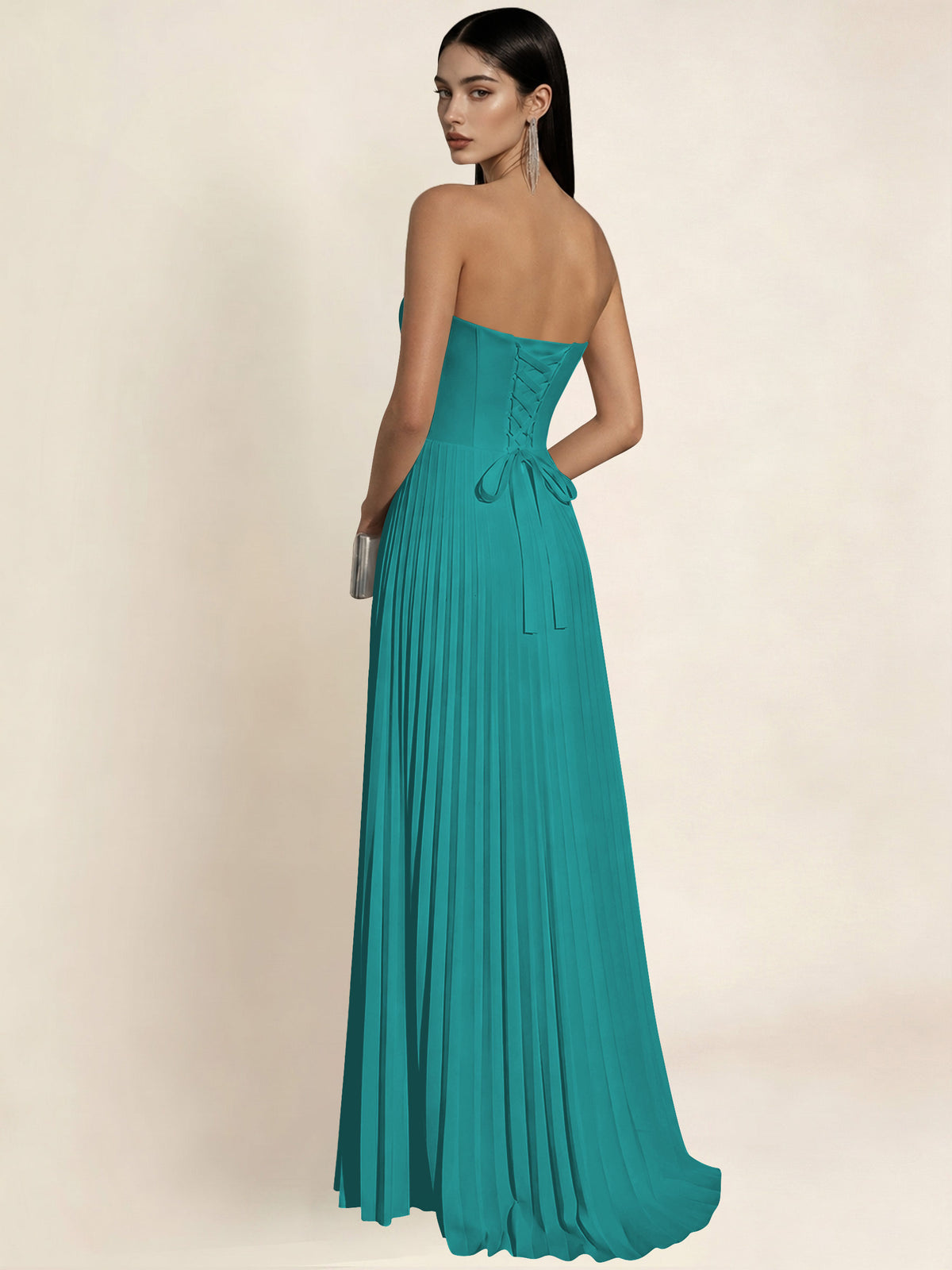 Strapless Satin Pleated A Line Bridesmaid Prom Dress