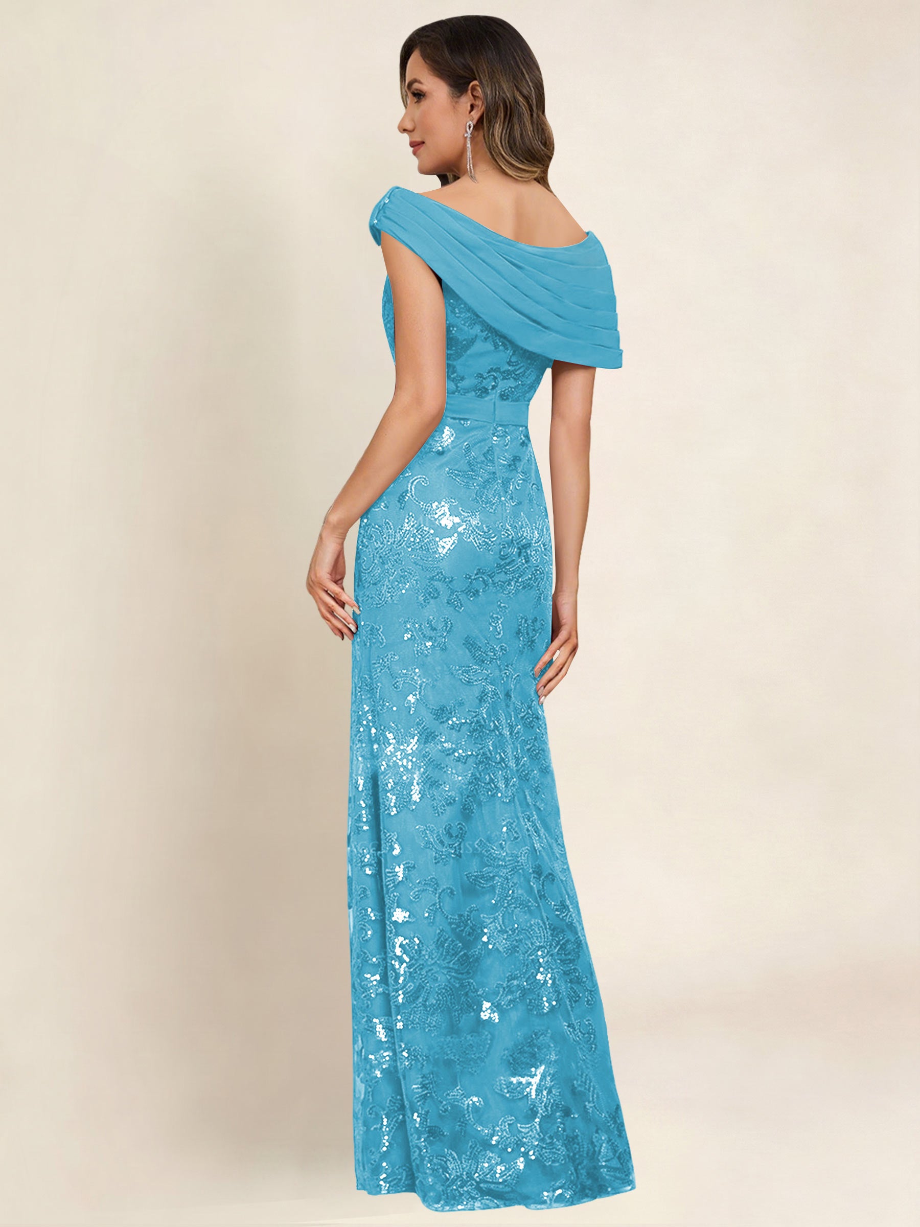 ROVDESY Off the Shoulder Sequin Mermaid Long Mother Of The Bride Dress Formal Gown