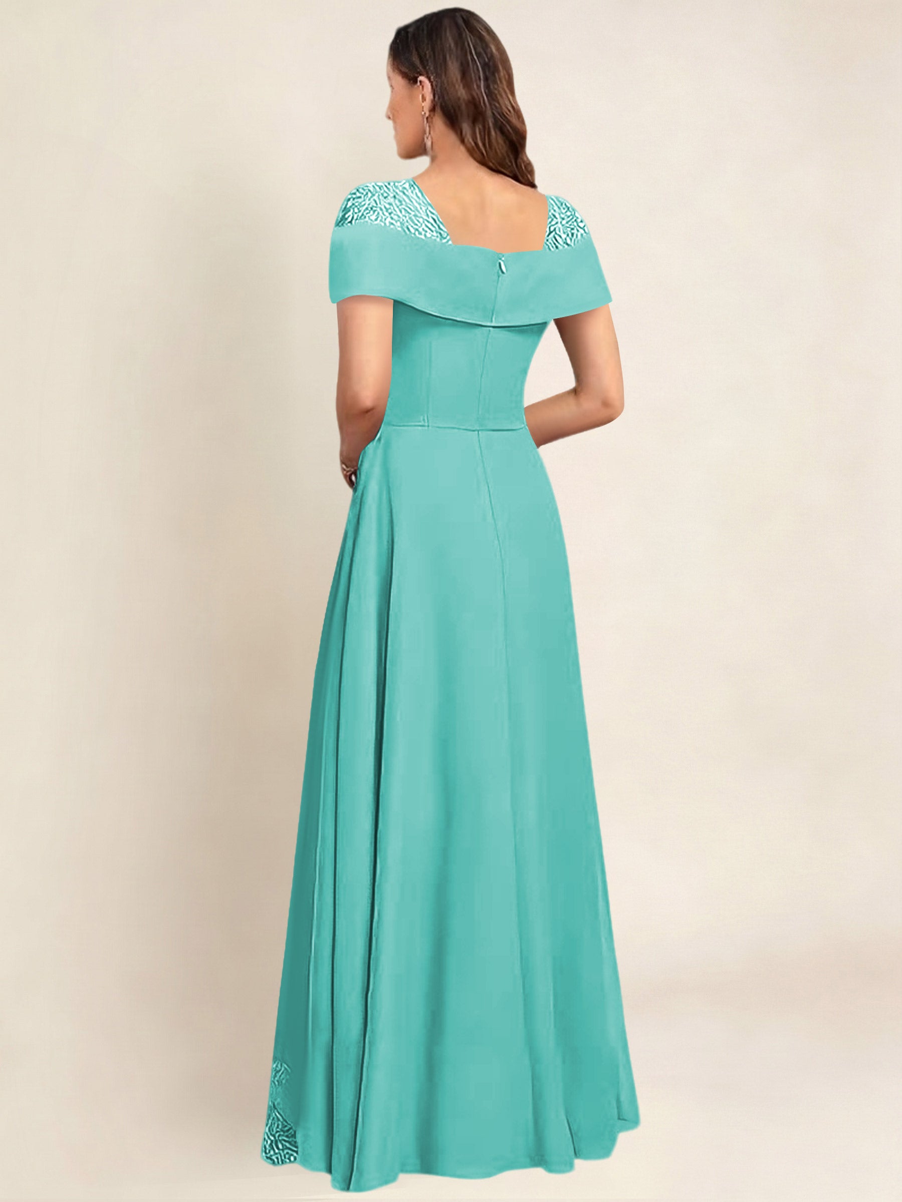 ROVDESY A-Line Off The Shoulder Lace Chiffon Long Mother of the Bride Dress Formal Gown