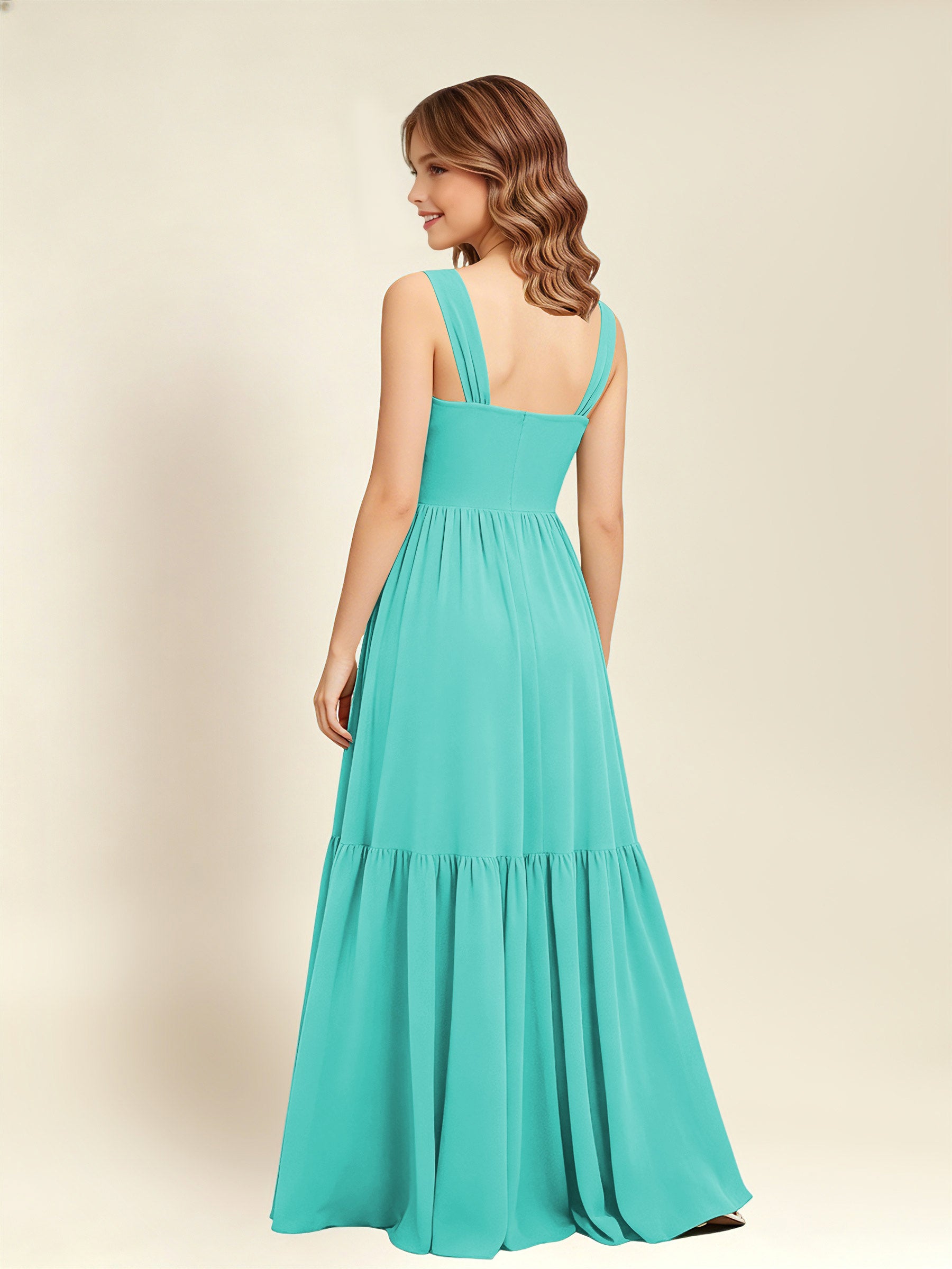 ROVDESY A-Line Square Neck Chiffon  Junior Bridesmaid Dress