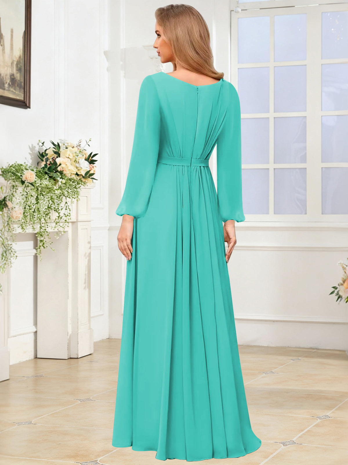 A-Line Chiffon Long Sleeve Bridesmaid Dress