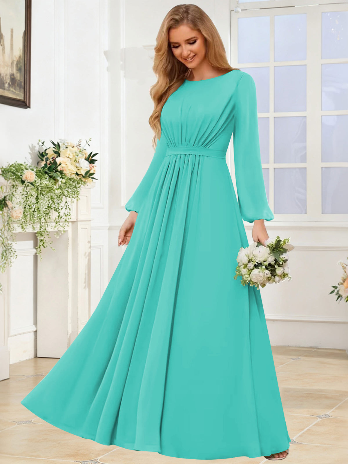 A-Line Chiffon Long Sleeve Bridesmaid Dress