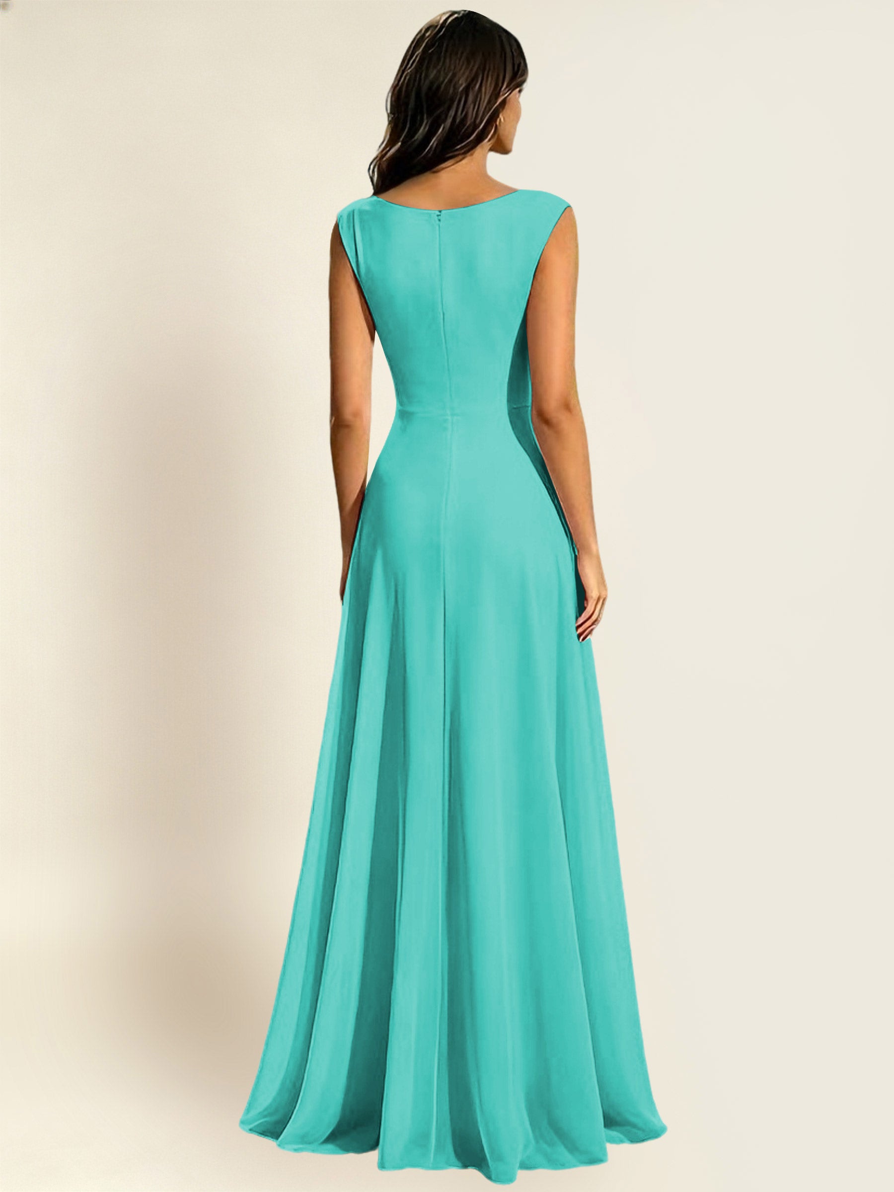 ROVDESY A-Line Chiffon Long Bridesmaid Dress With Sleeveless