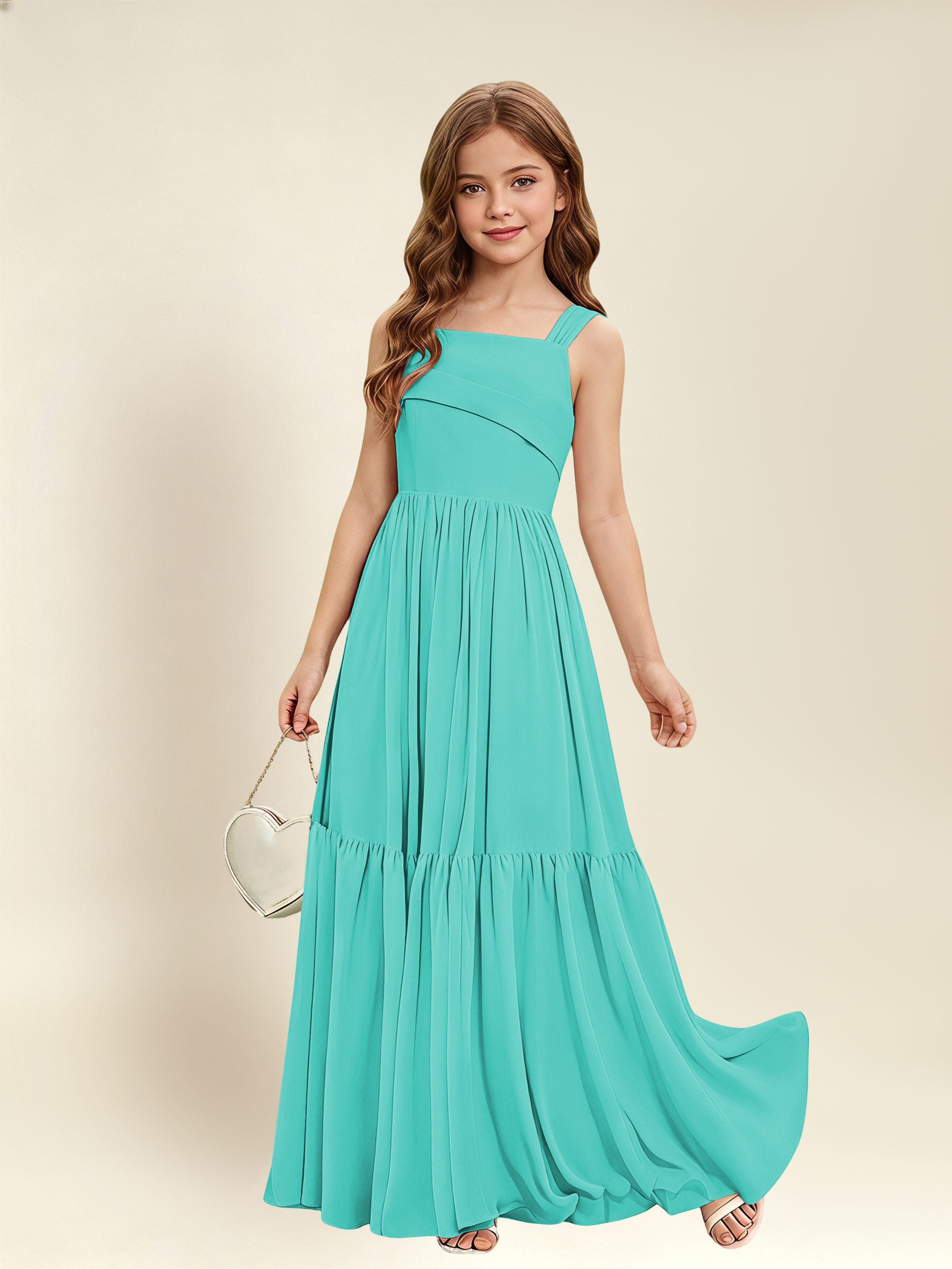 ROVDESY A-Line Square Neck Chiffon  Junior Bridesmaid Dress