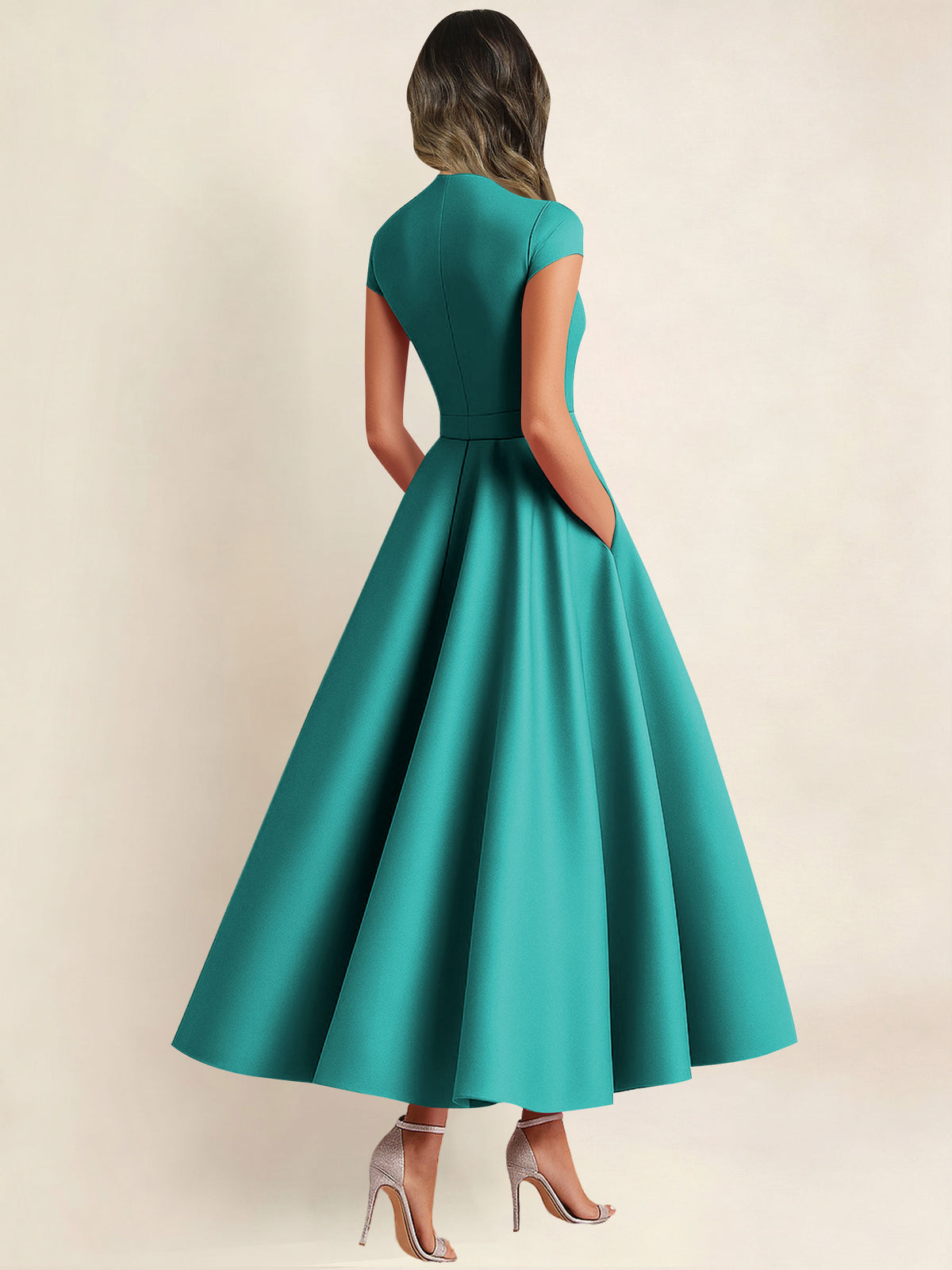 A Line V Neck 3D Flower Satin Mother of the Bride Dress