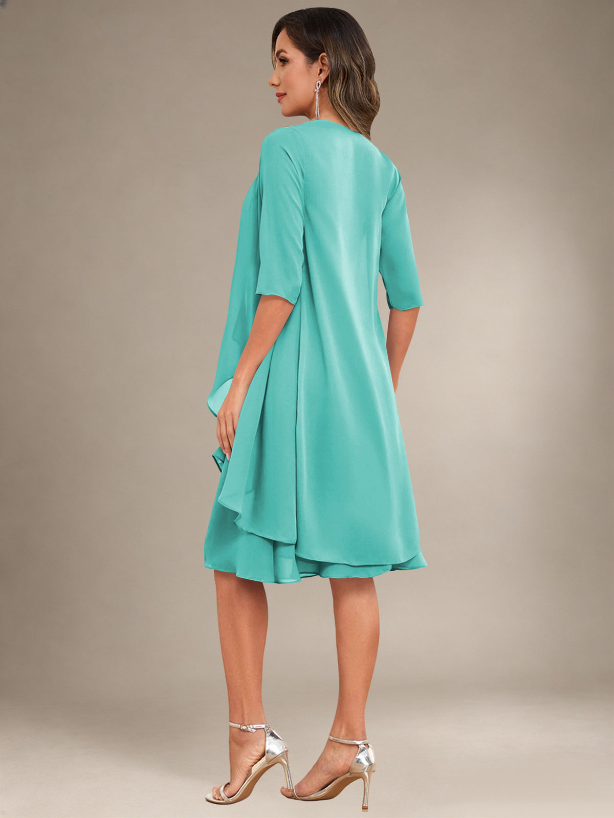 2 Pieces Half Sleeve Chiffon Knee Length Mother Of The Bride Dresses with Jacket