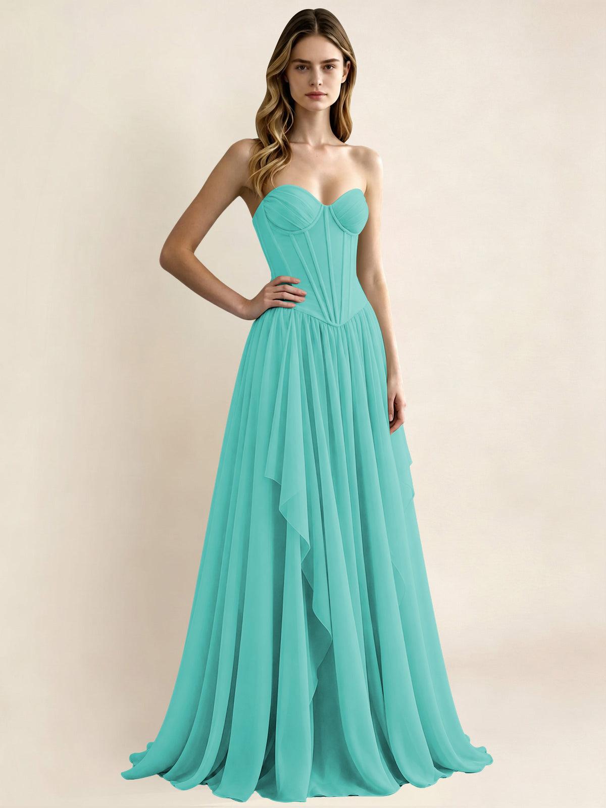 Sweetheart Chiffon Pleated A Line Bridesmaid Formal Dress