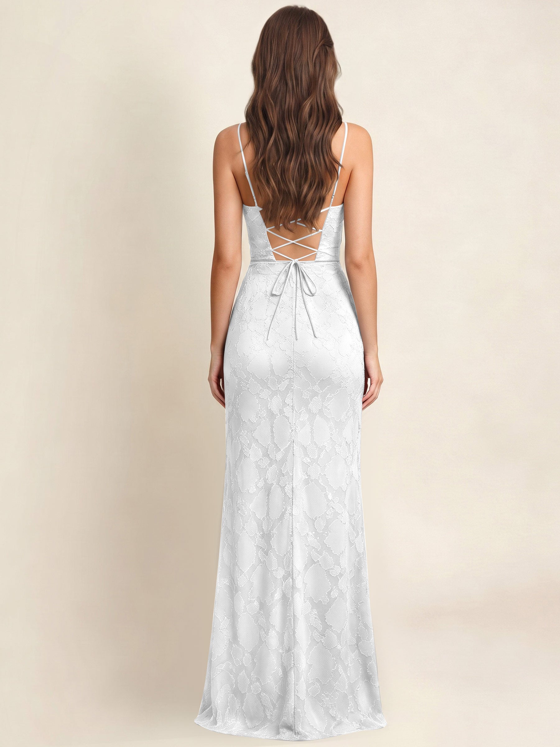 ROVDESY  Cowl Neck Ruffle Mermaid Chiffon Jacquard Bridesmaid/Prom Dress With Slit