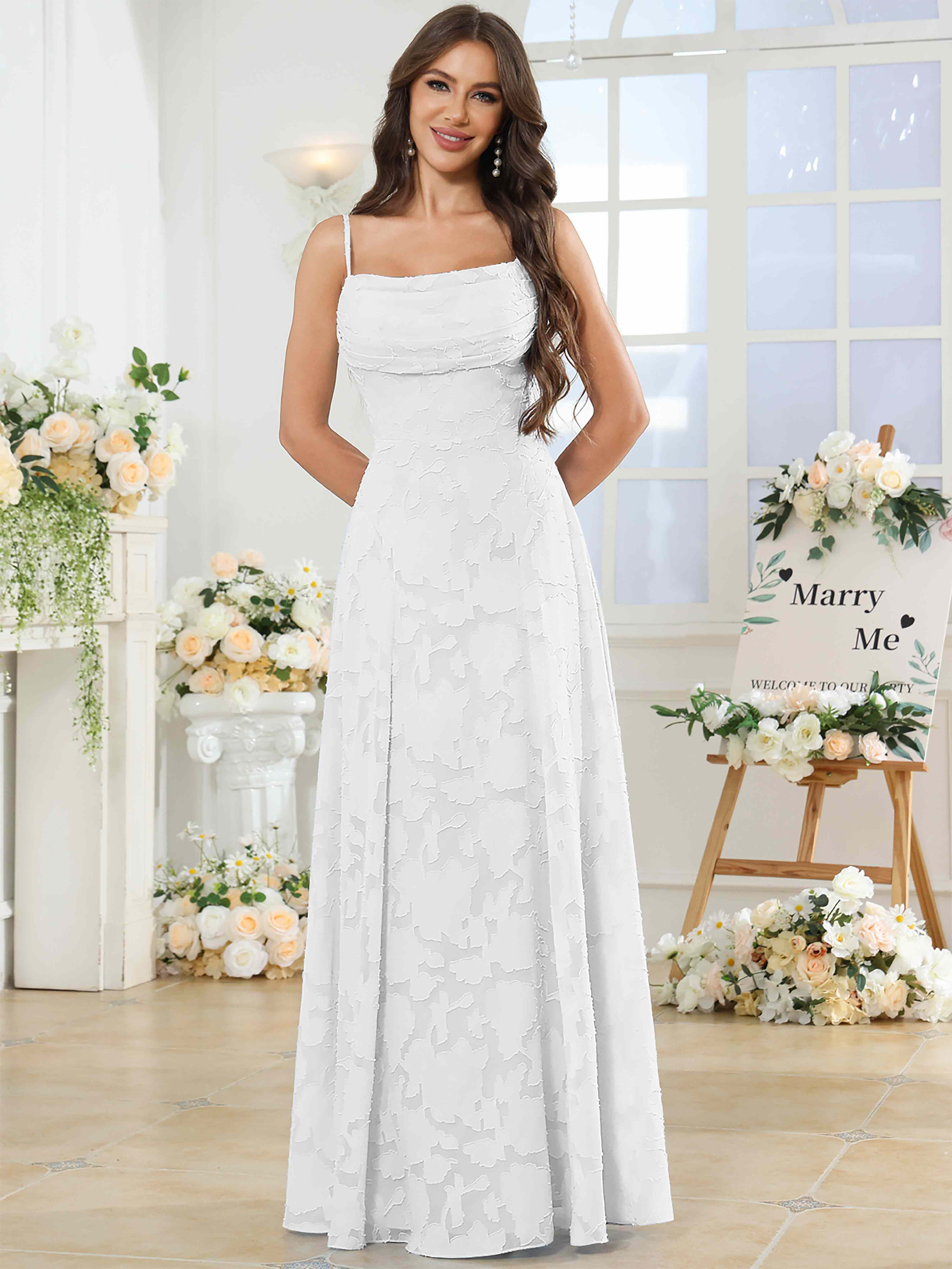 ROVDESY Cowl Chiffon Jacquard Bridesmaid/Prom Dress