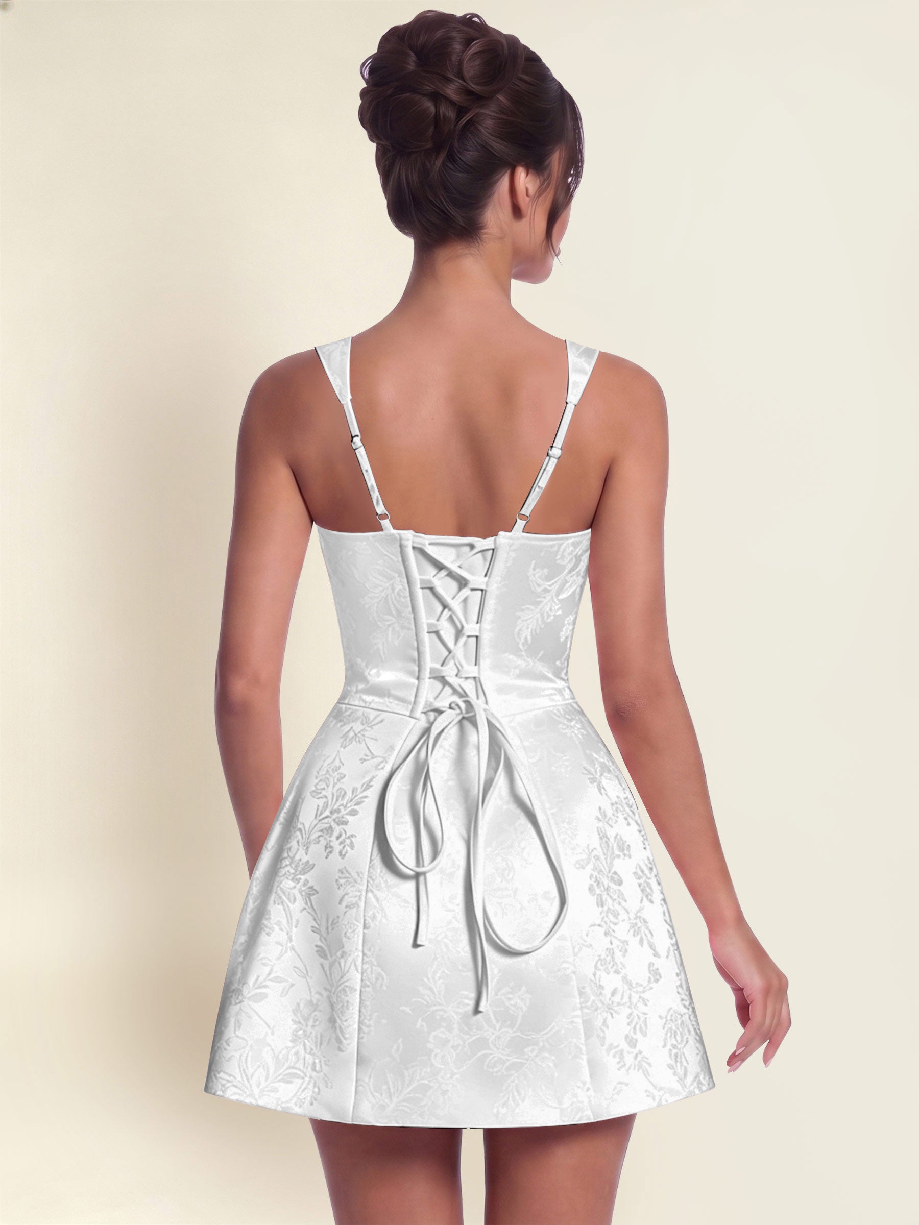 ROVDESY A-Line Square Neck Jacquard Satin Homecoming Mini Dress