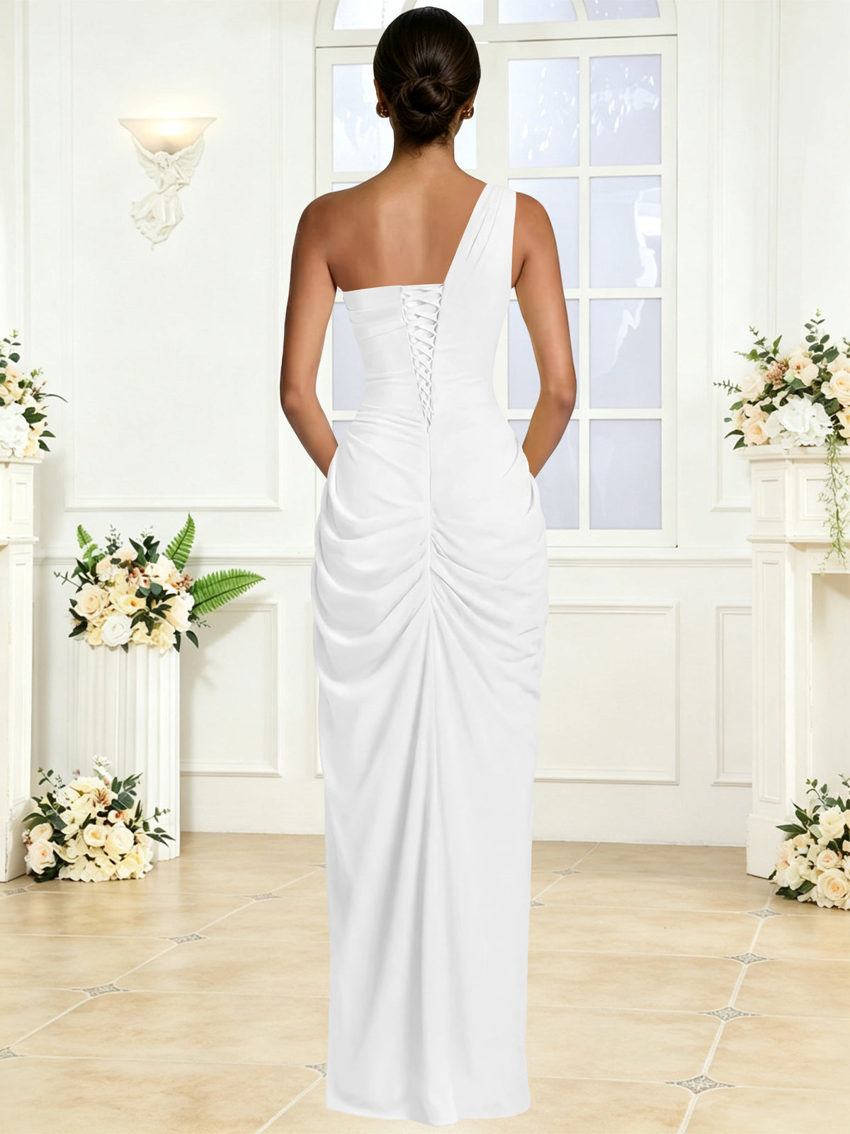 One Shoulder Chiffon Mermaid Long Bridesmaid Dress with Slit