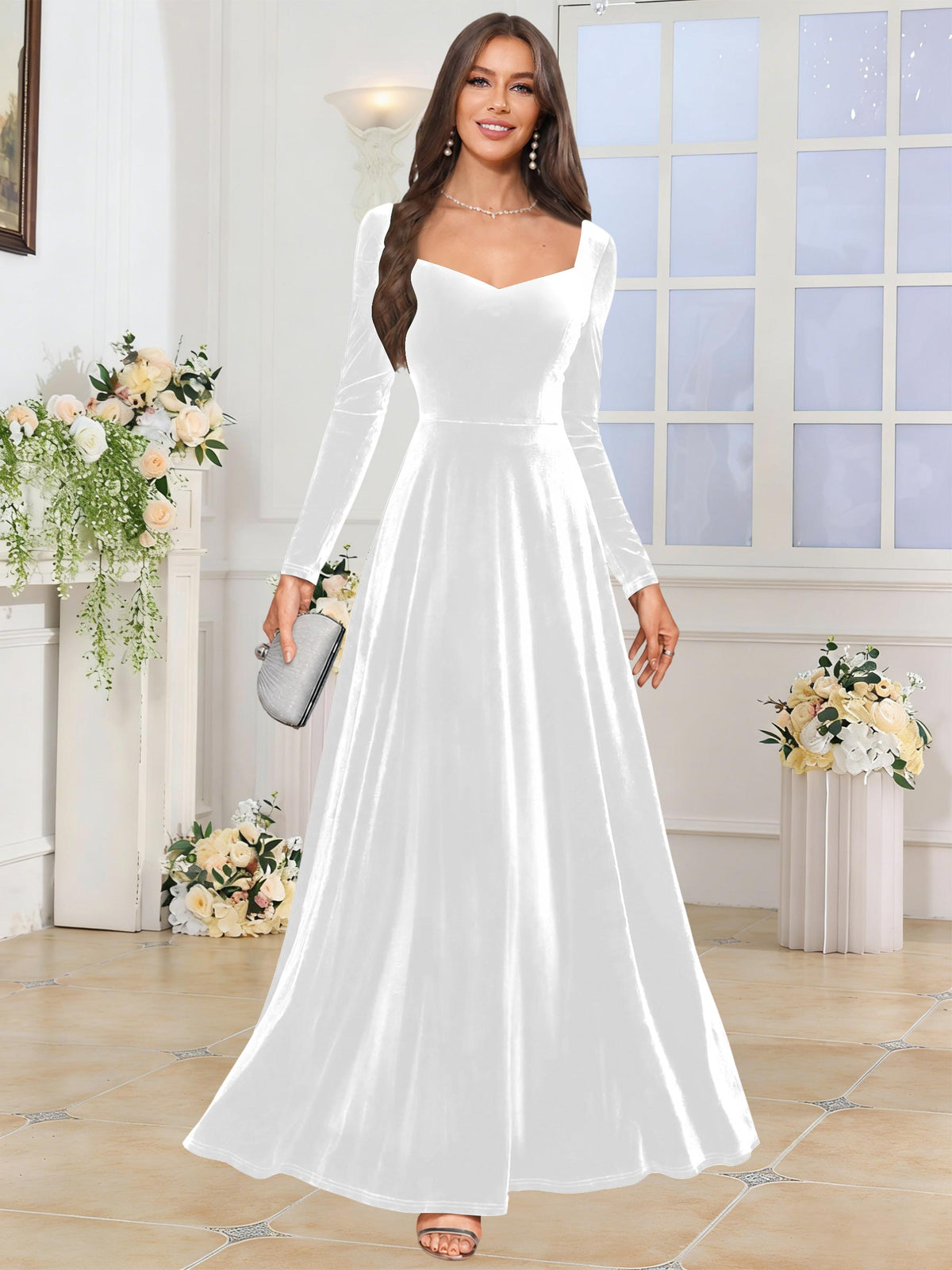 Velvet A Line Long Sleeve Bridesmaid Dresses