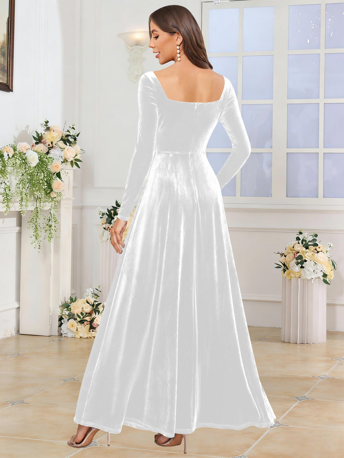 Velvet A Line Long Sleeve Bridesmaid Dresses