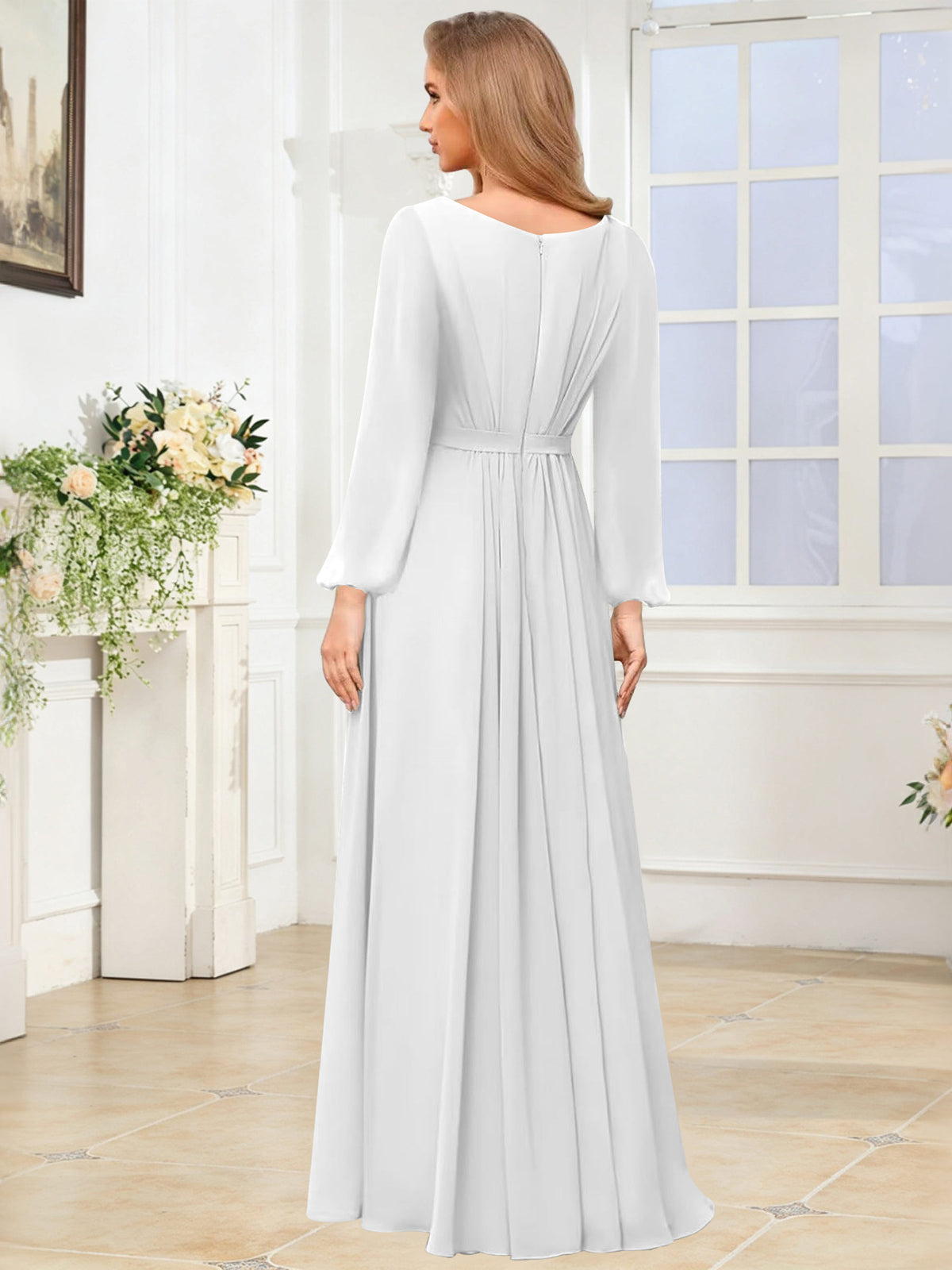 A-Line Chiffon Long Sleeve Bridesmaid Dress