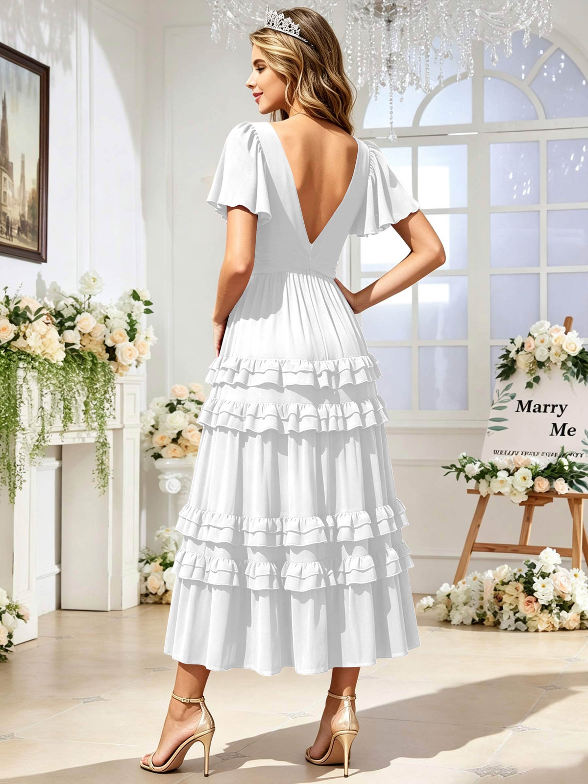 A Line Chiffon Pleated Bridesmaid Dress with Sleeves