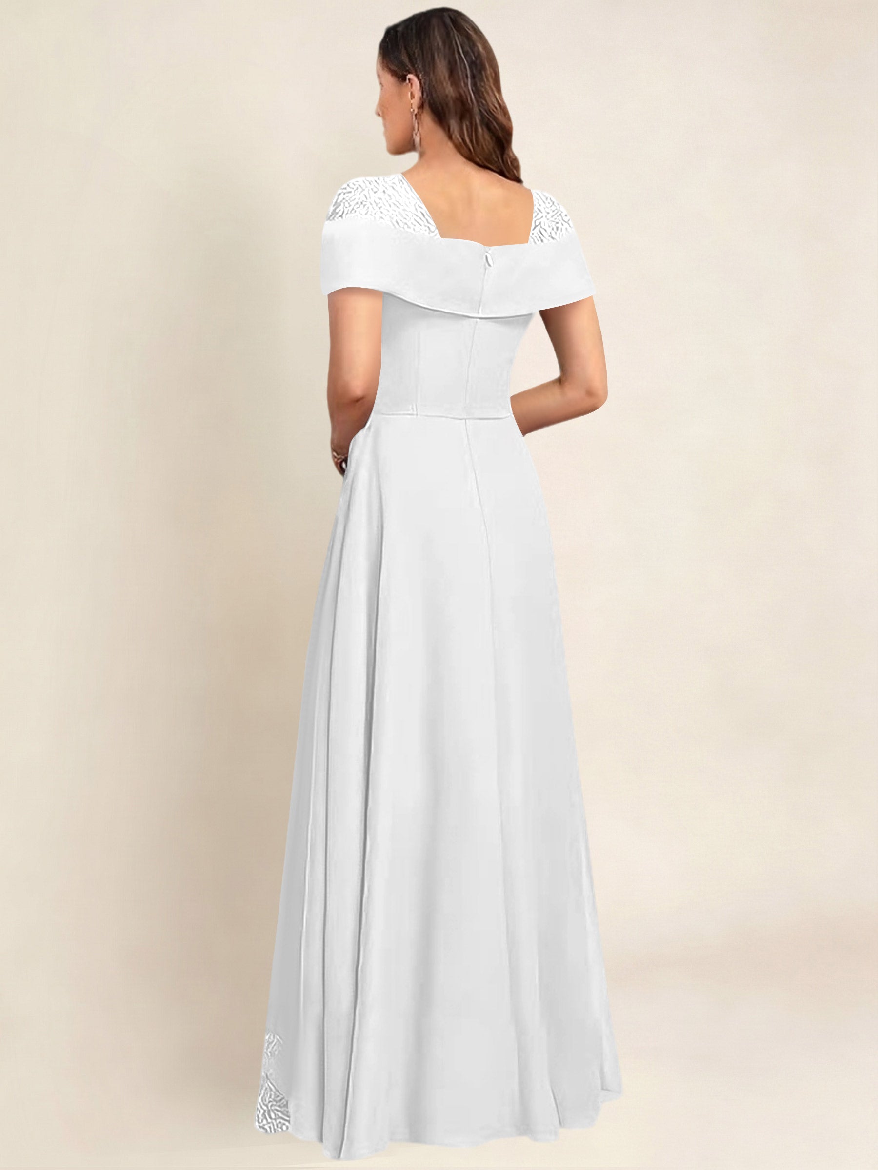 ROVDESY A-Line Off The Shoulder Lace Chiffon Long Mother of the Bride Dress Formal Gown