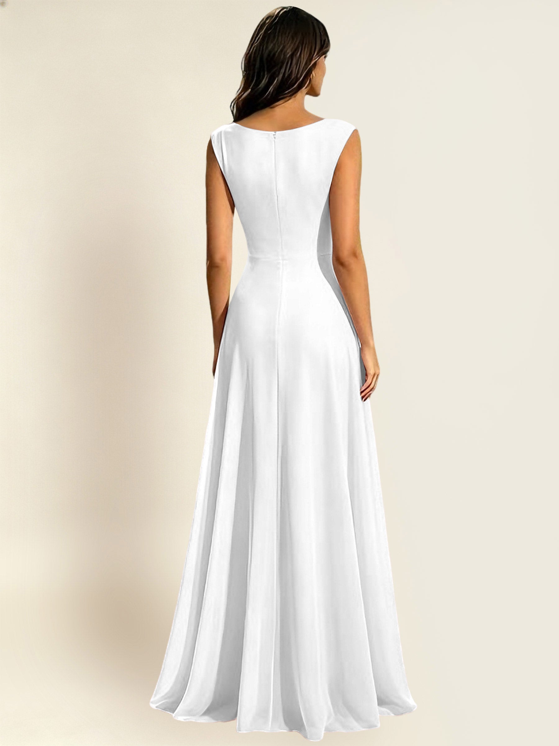 ROVDESY A-Line Chiffon Long Bridesmaid Dress With Sleeveless
