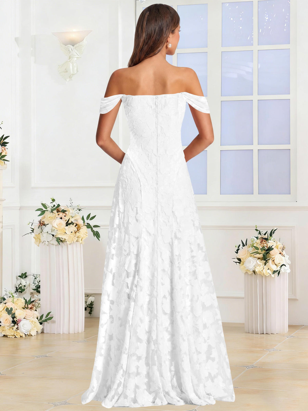 Off the Shoulder Floral Ruched A-line Bridesmaid Dress