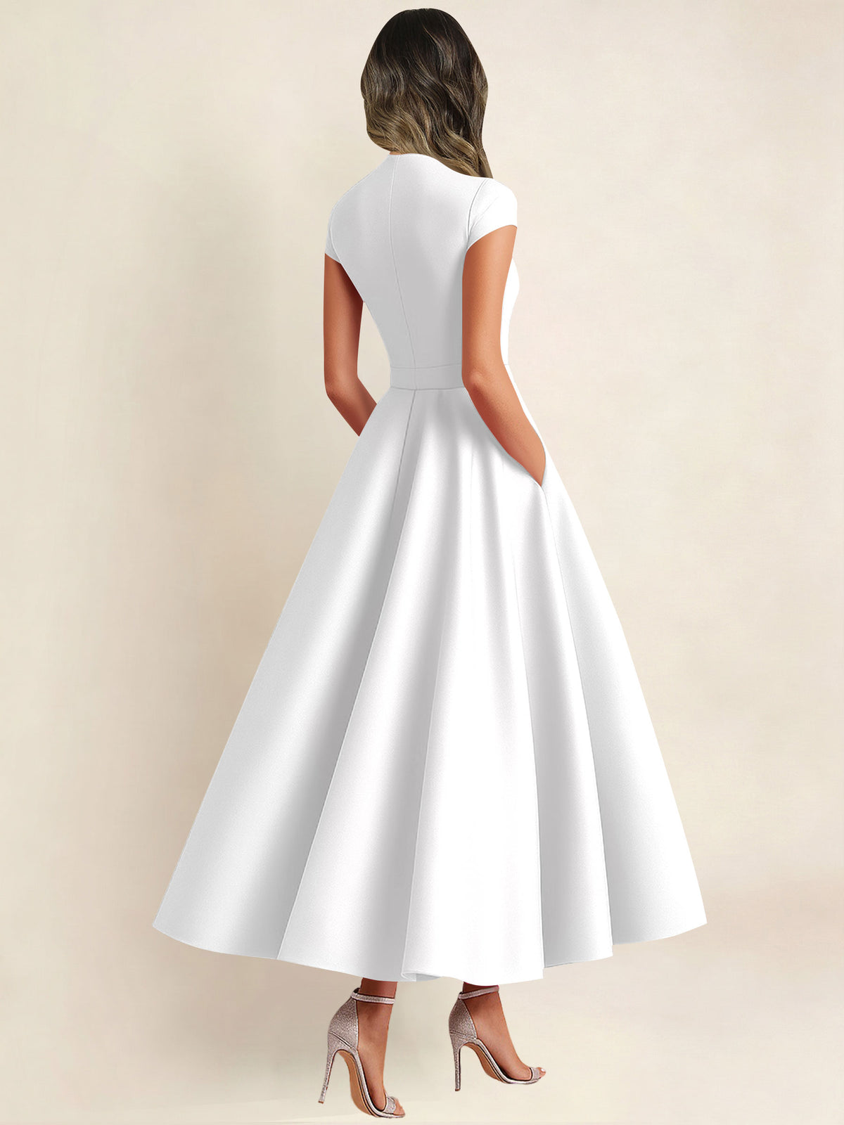A Line V Neck 3D Flower Satin Mother of the Bride Dress