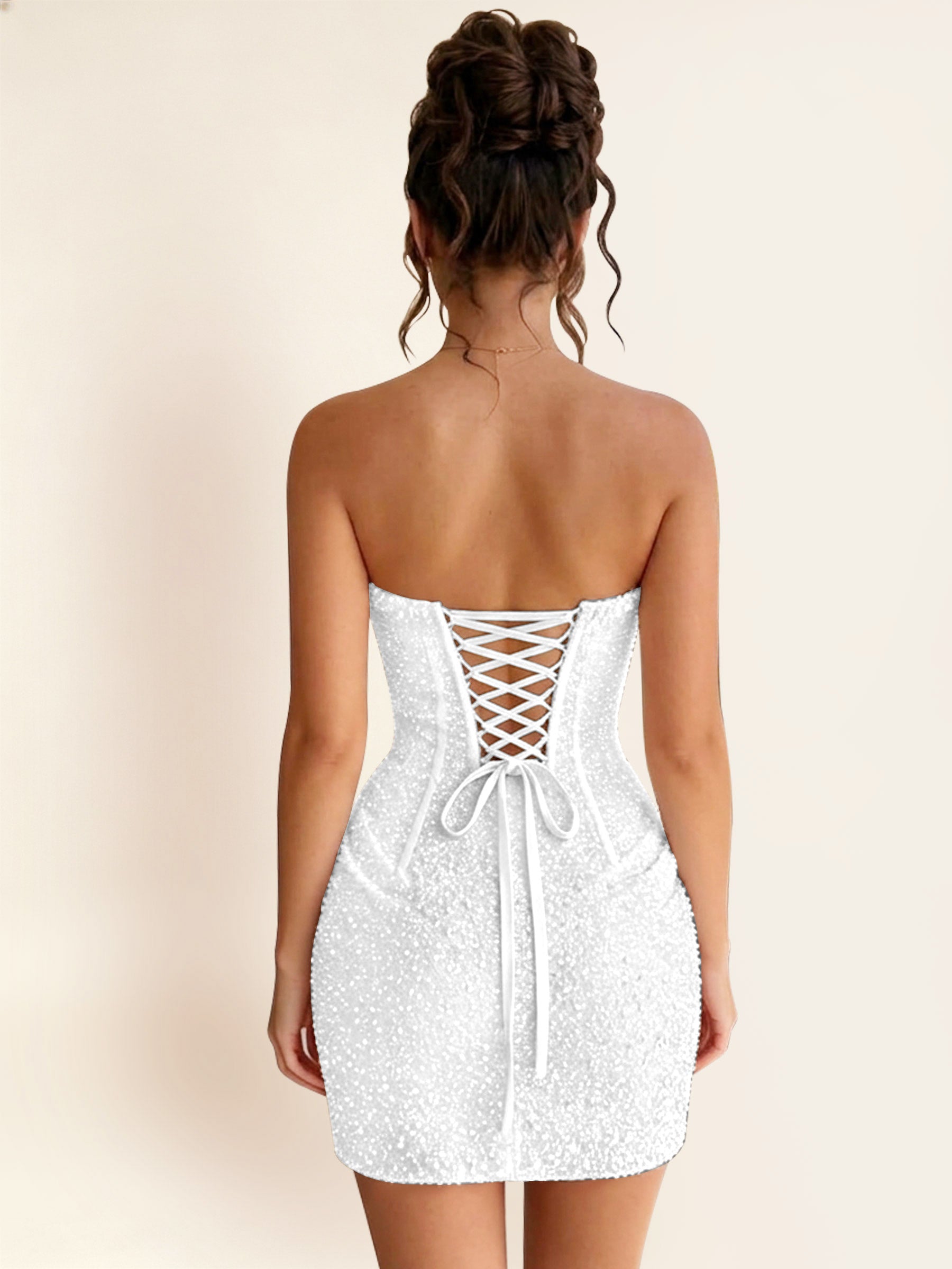 ROVDESY Strapless Sequin Sweetheart Ruched Tight Homecoming Mini Dress