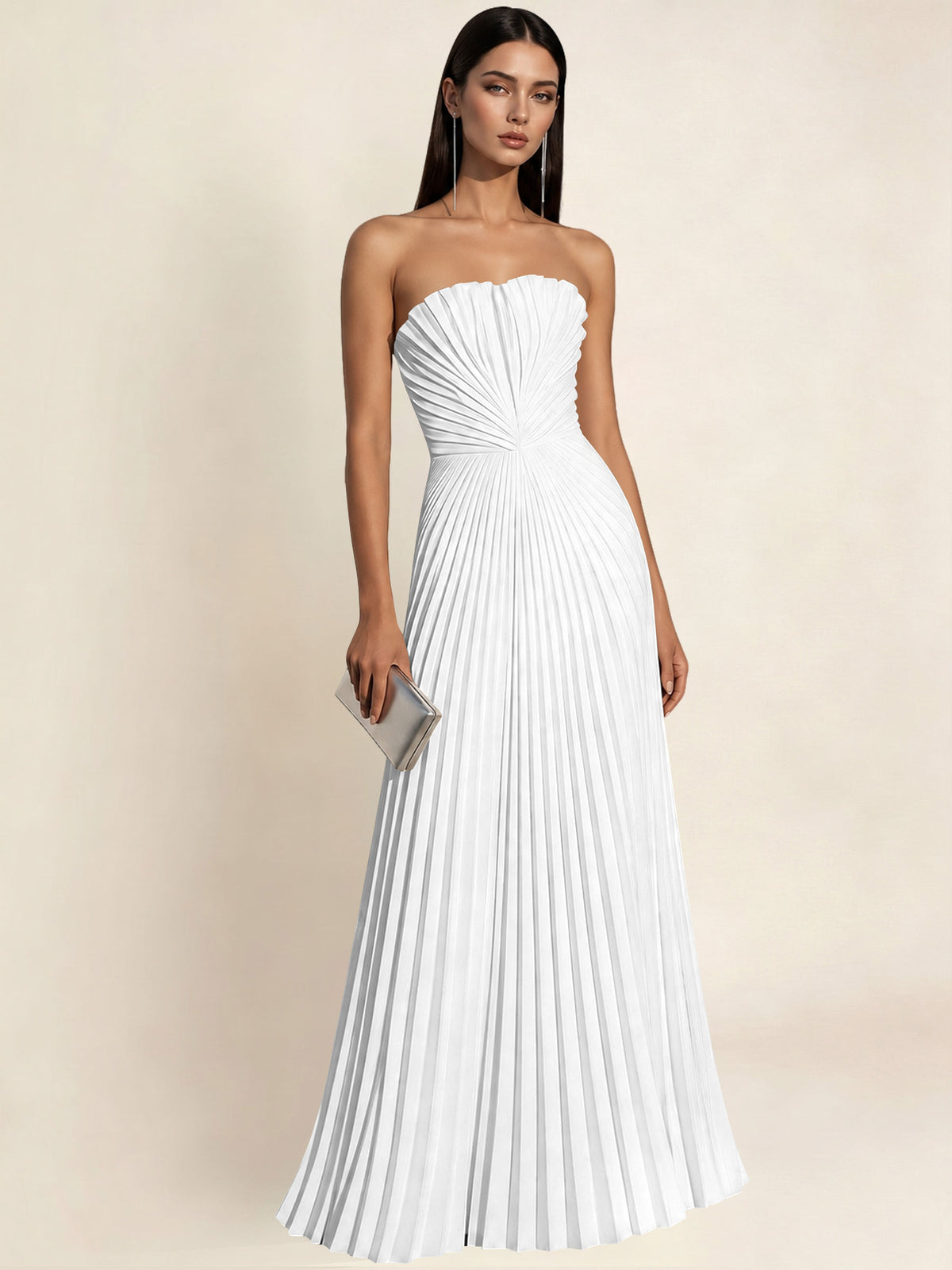 Strapless Satin Pleated A Line Bridesmaid Prom Dress