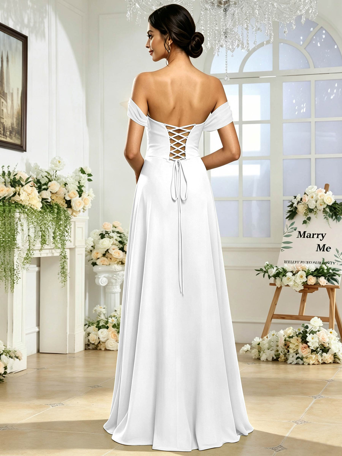 Off the Shoulder Chiffon A Line Long Bridesmaid Dress with Slit