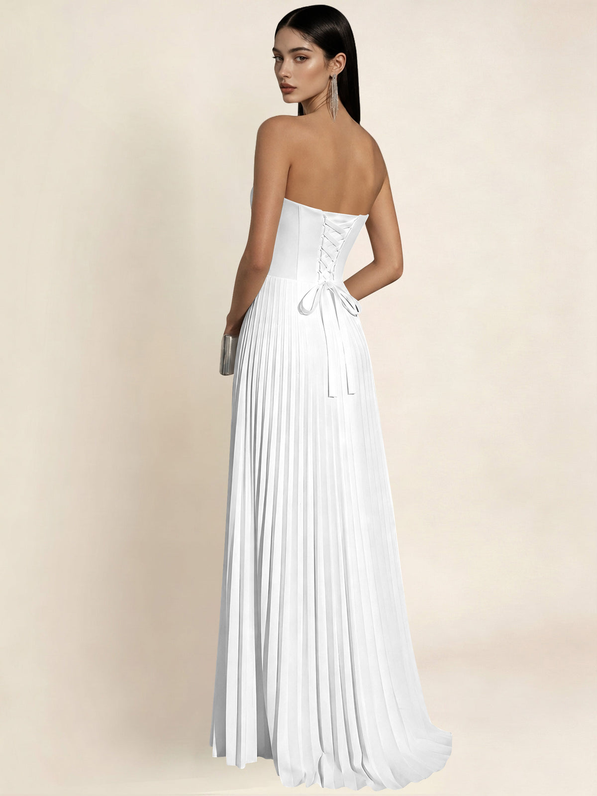 Strapless Satin Pleated A Line Bridesmaid Prom Dress