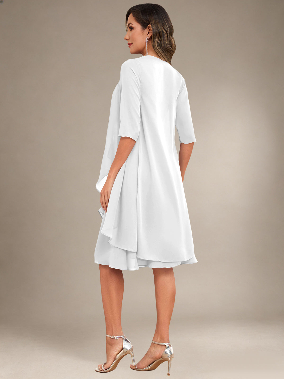 2 Pieces Half Sleeve Chiffon Knee Length Mother Of The Bride Dresses with Jacket