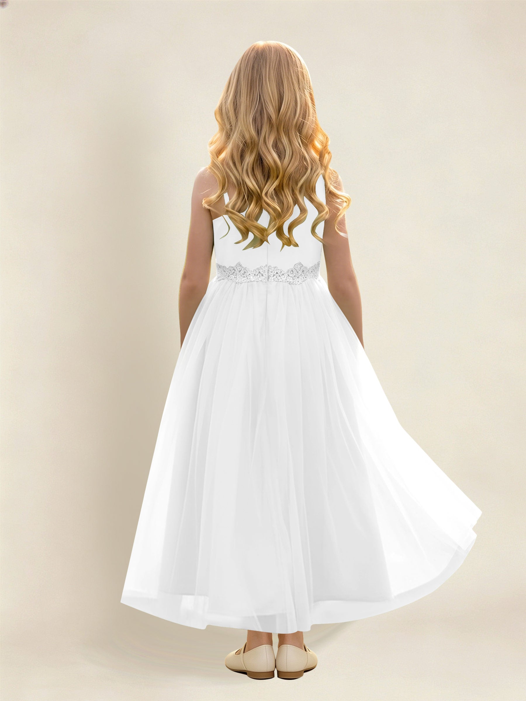 ROVDESY Asymmetric One Shoulder  Satin  Tulle Junior Bridesmaid Dress