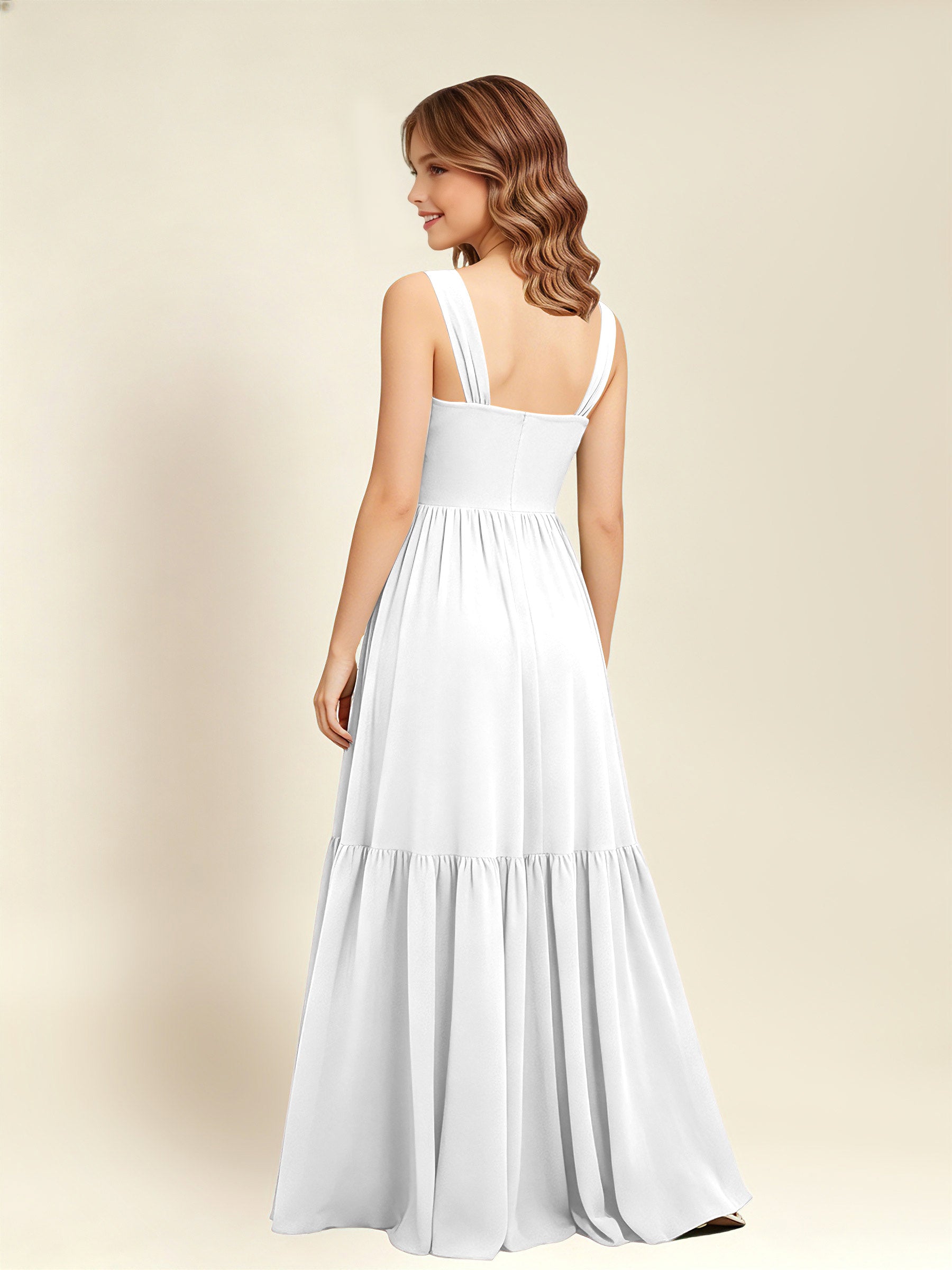 ROVDESY A-Line Square Neck Chiffon  Junior Bridesmaid Dress