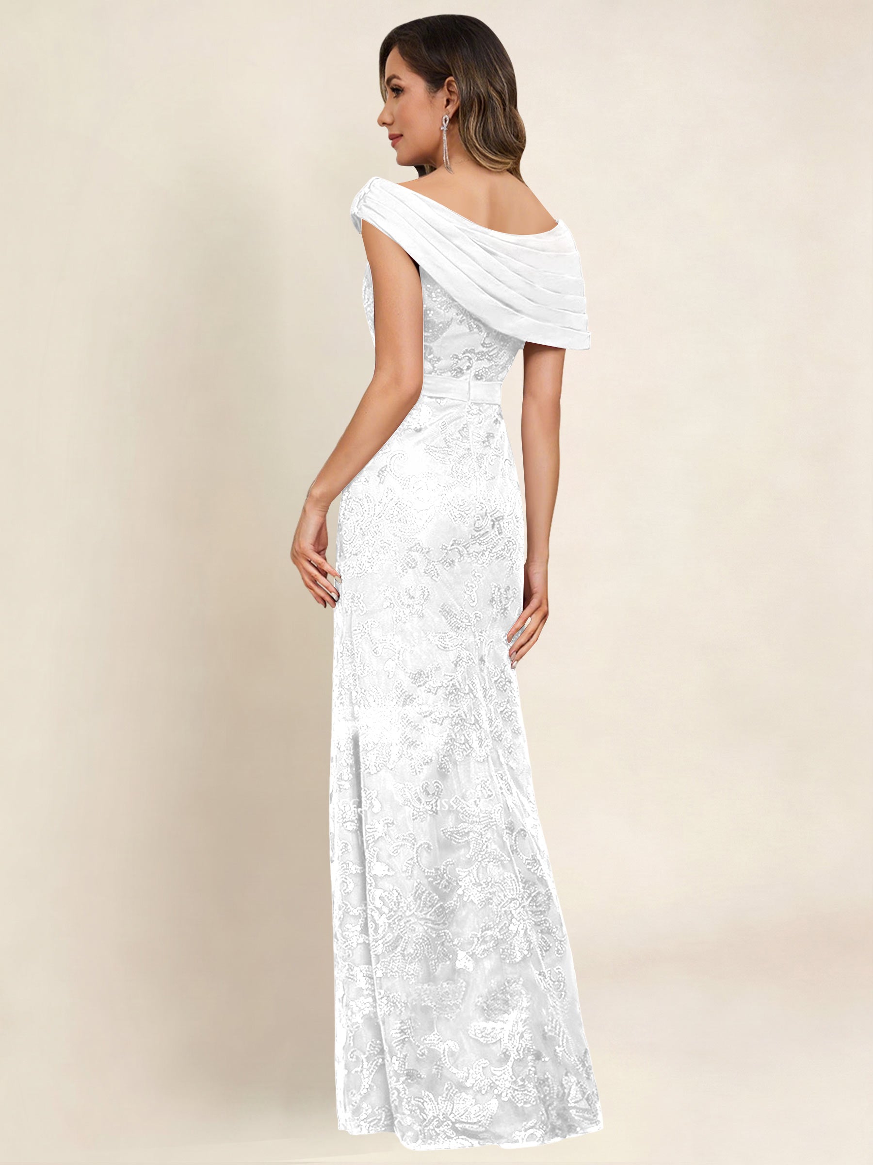 ROVDESY Off the Shoulder Sequin Mermaid Long Mother Of The Bride Dress Formal Gown