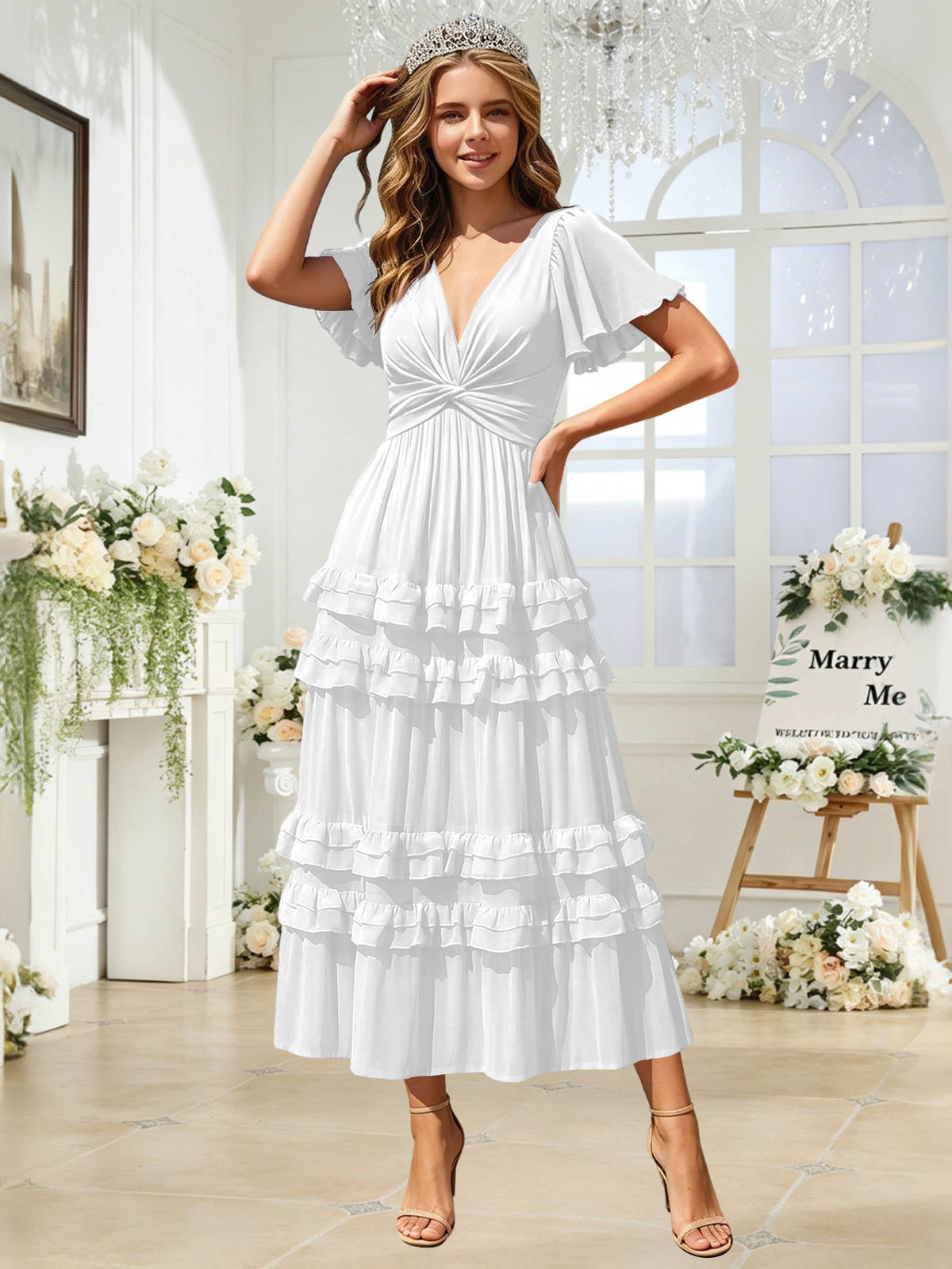 A Line Chiffon Pleated Bridesmaid Dress with Sleeves