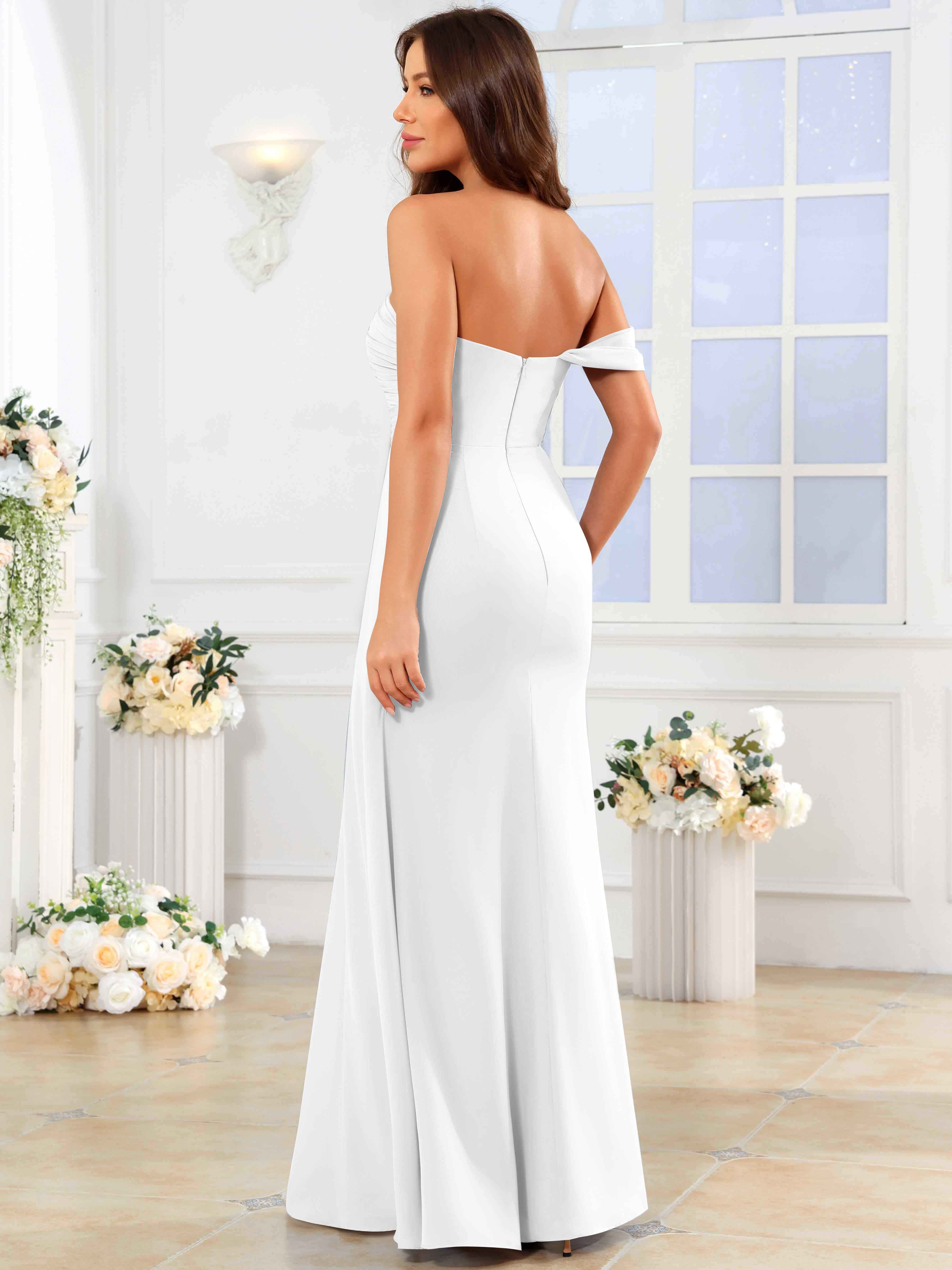 ROVDESY One Shoulder Off The Shoulder Pleated Chiffon Bridesmaid Dress