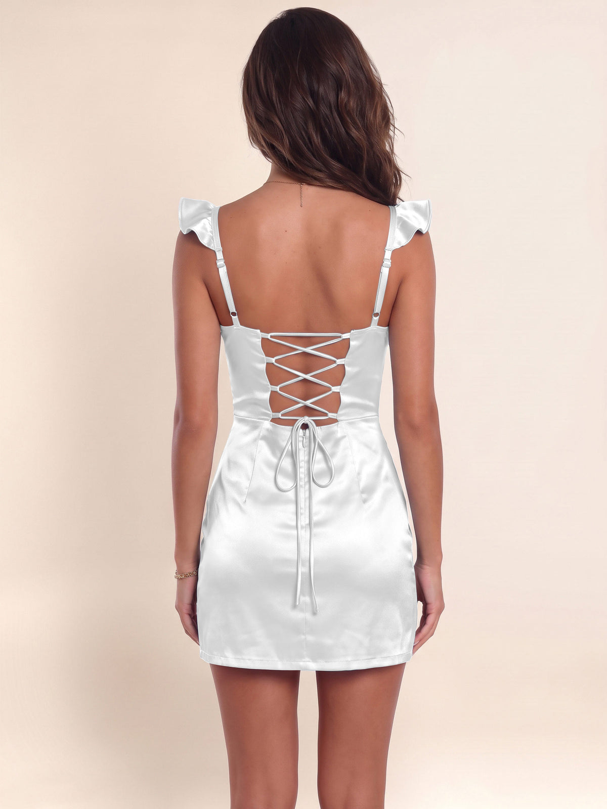 Satin Ruffle Strap Tight Homecoming Mini Dress