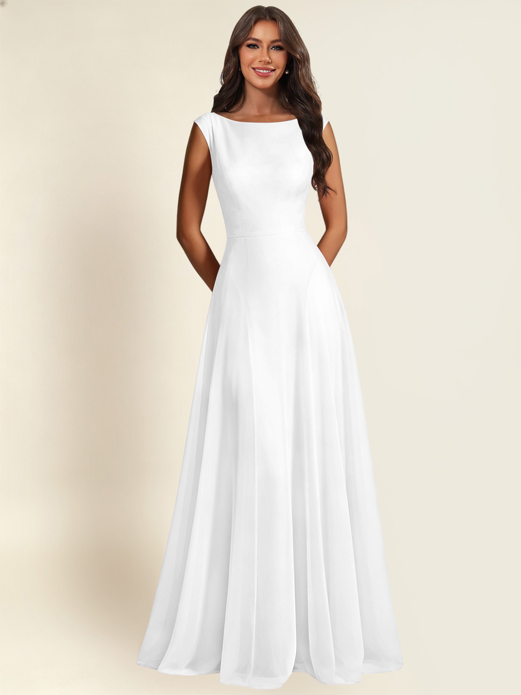 ROVDESY A-Line Chiffon Long Bridesmaid Dress With Sleeveless