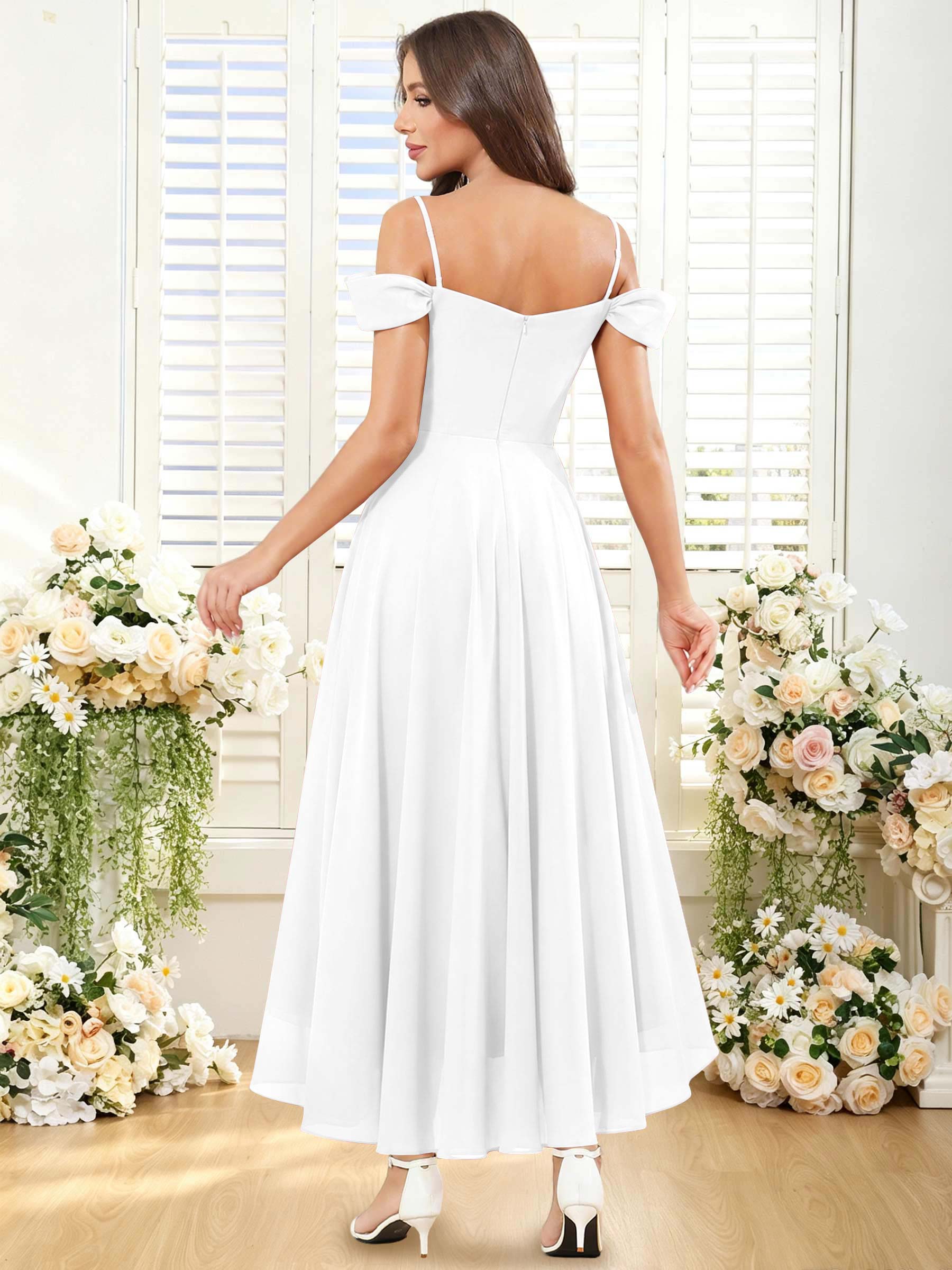 ROVDESY ROVDESY Short Cold Shoulder Sweetheart High Low Pleated Chiffon Bridesmaid Dress