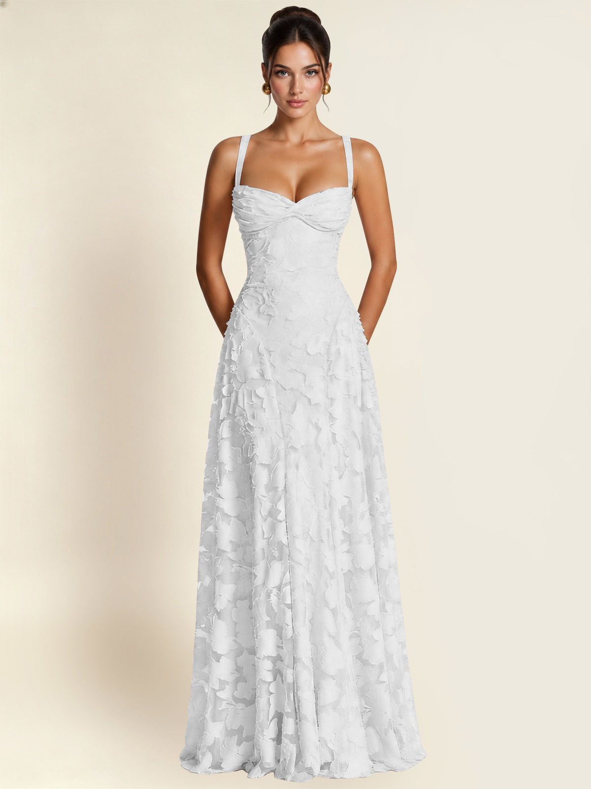 Floral Jacquard A Line Maxi Bridesmaid Dress