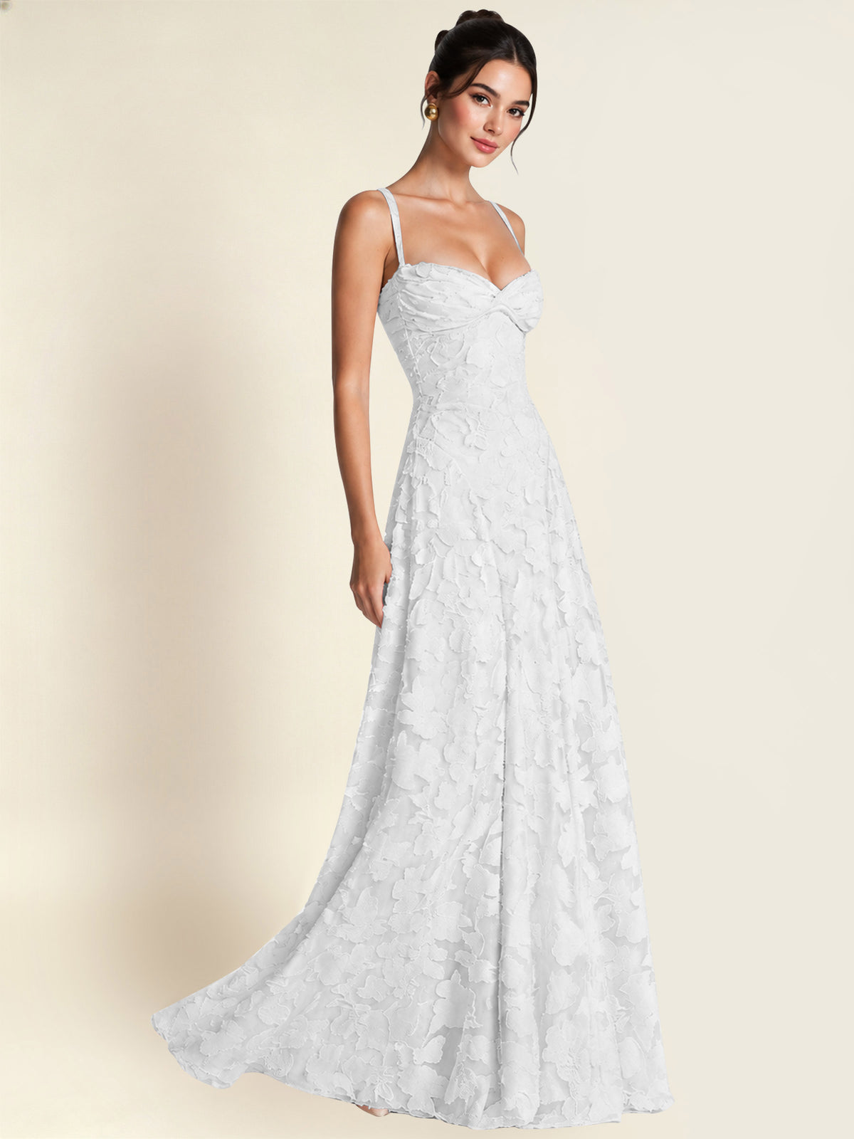 Floral Jacquard A Line Maxi Bridesmaid Dress