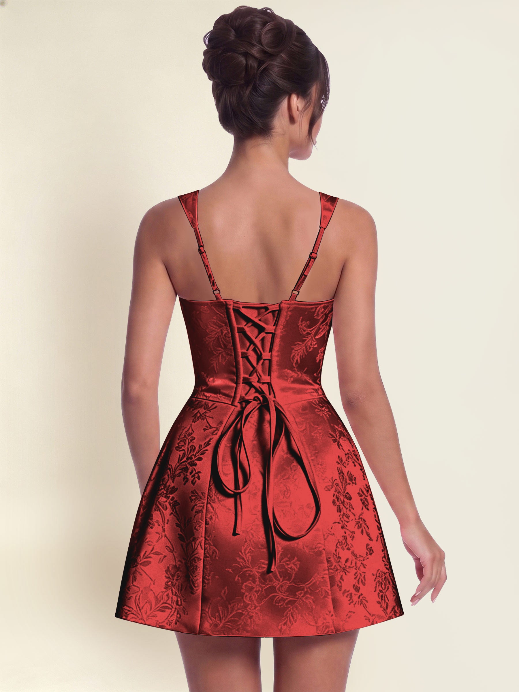 ROVDESY A-Line Square Neck Jacquard Satin Homecoming Mini Dress