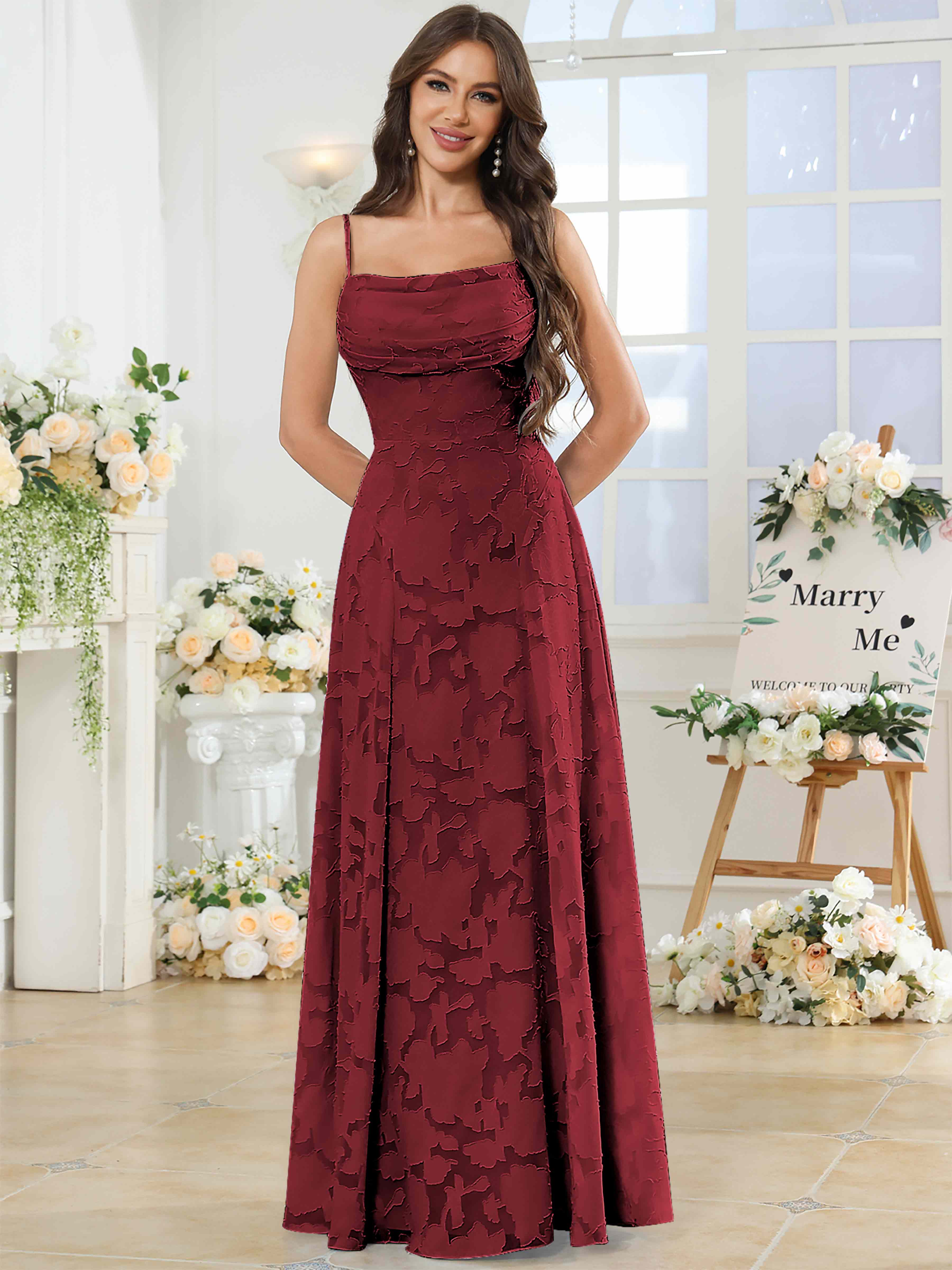 ROVDESY Cowl Chiffon Jacquard Bridesmaid/Prom Dress