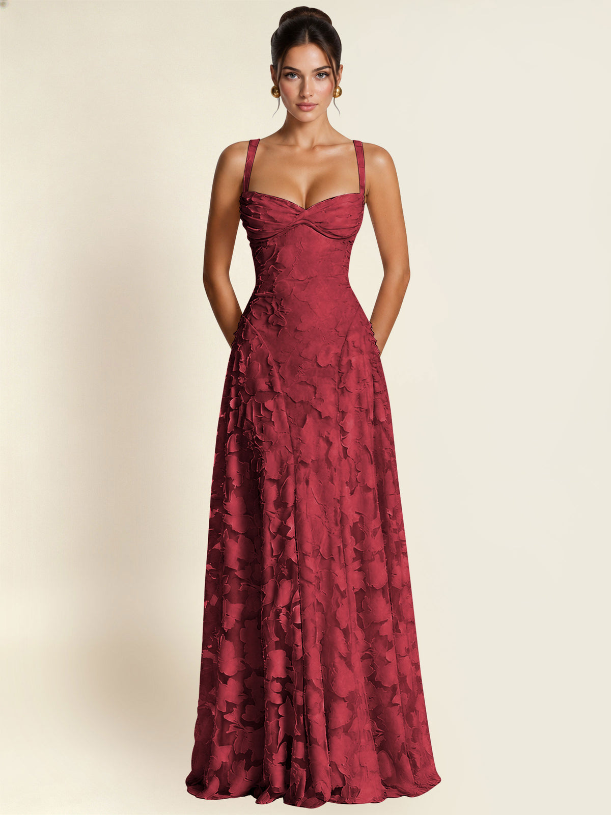 Floral Jacquard A Line Maxi Bridesmaid Dress