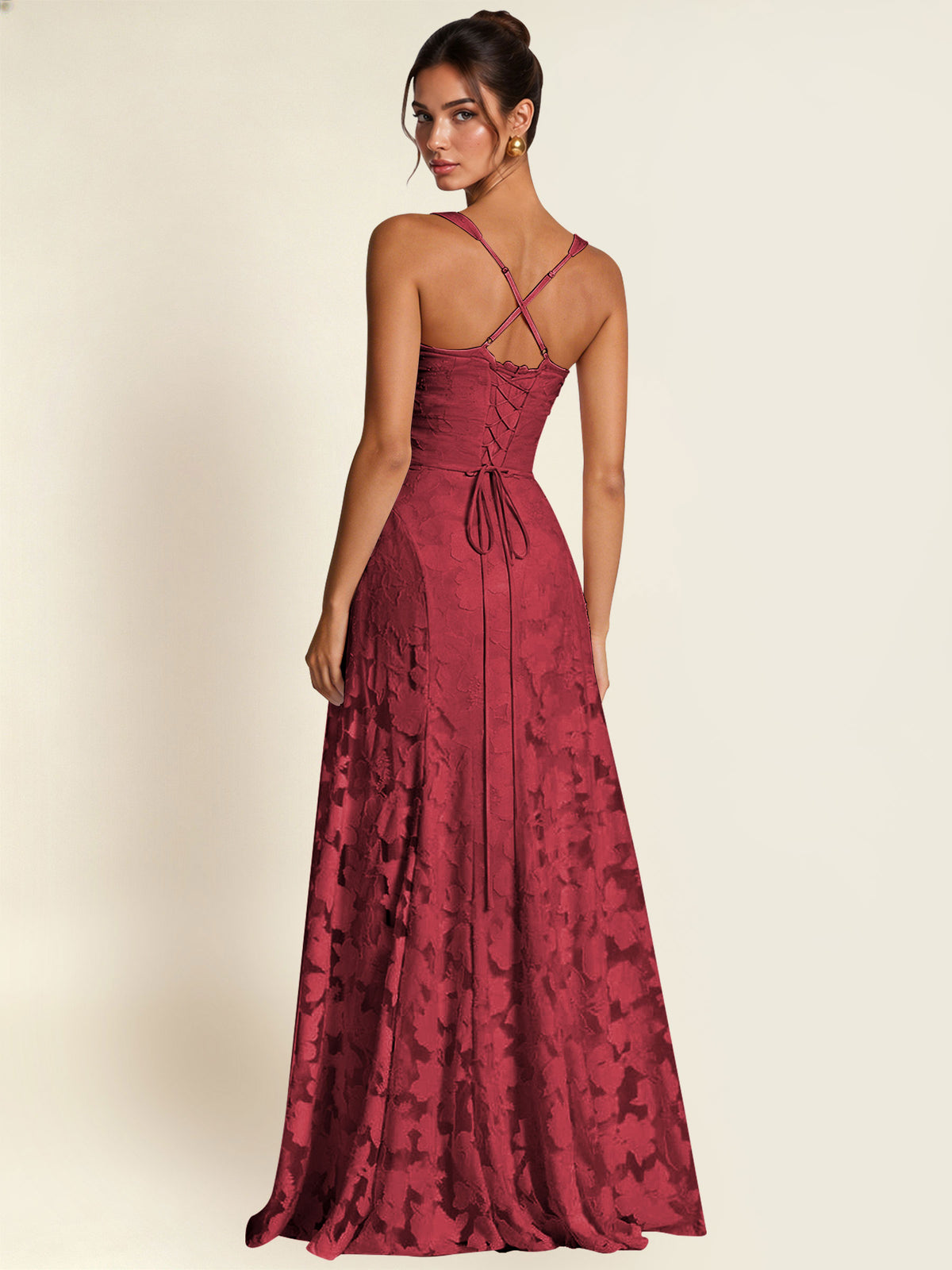 Floral Jacquard A Line Maxi Bridesmaid Dress
