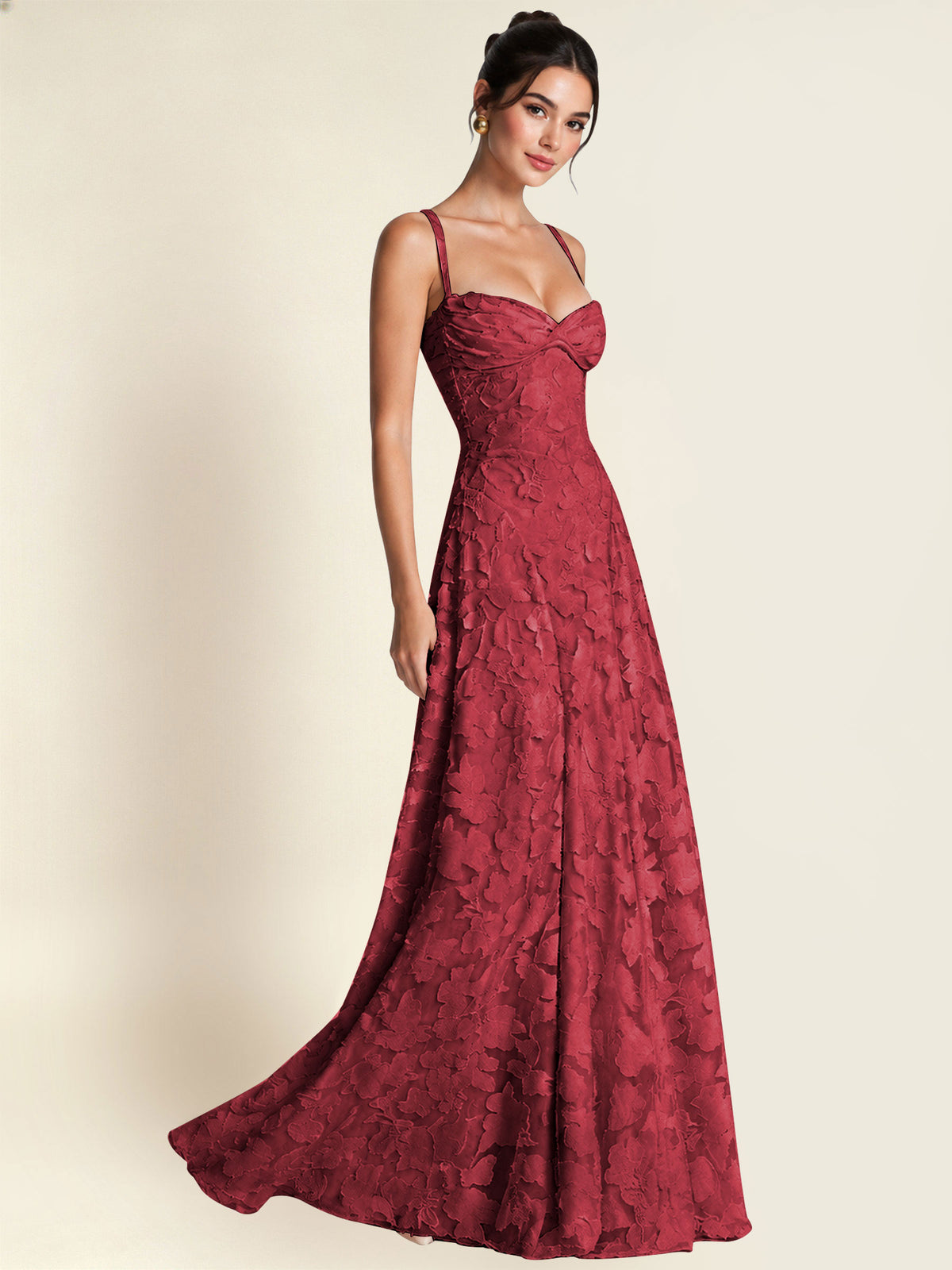 Floral Jacquard A Line Maxi Bridesmaid Dress